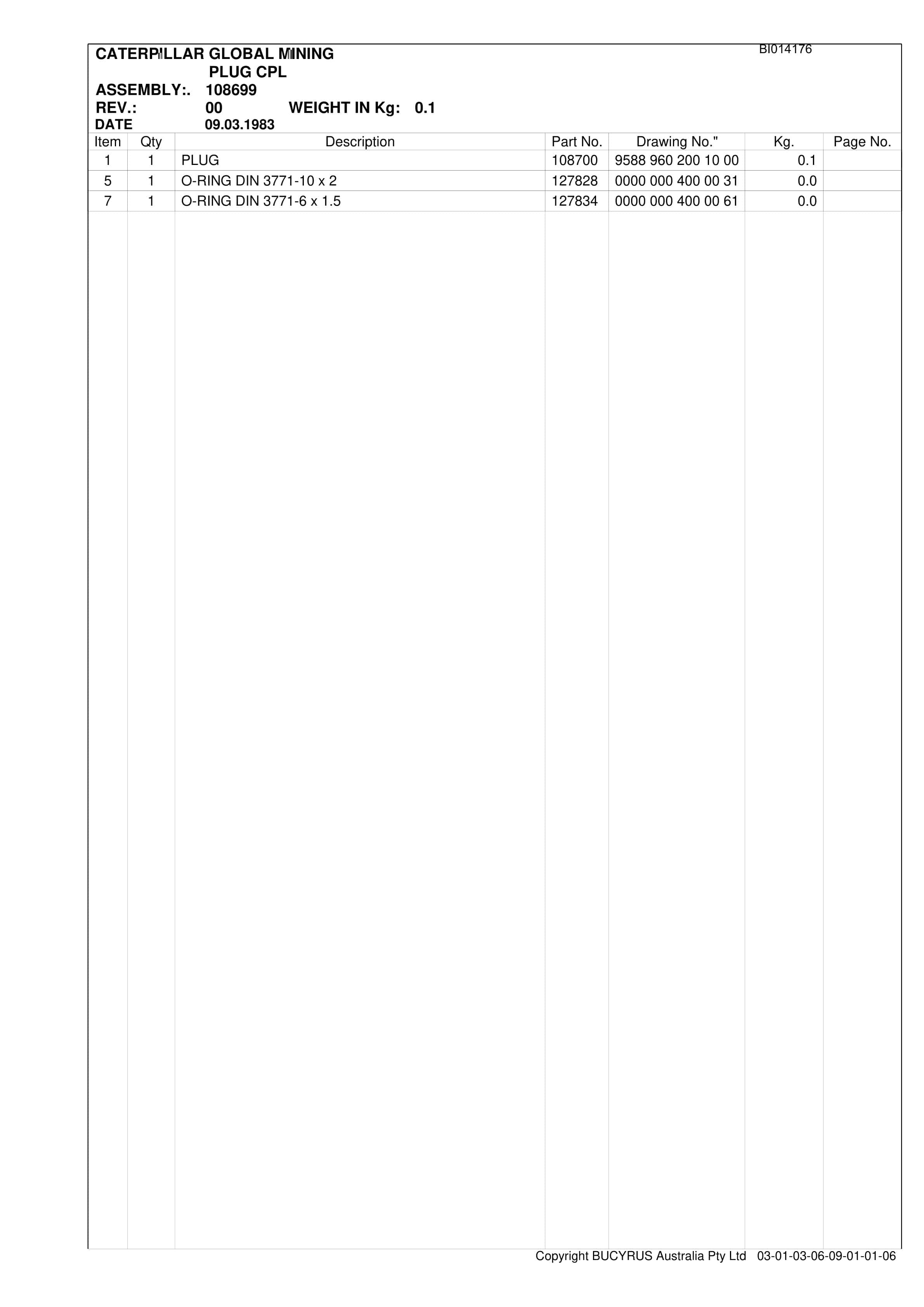 Caterpillar KME AFC Set 1 Parts Manual BI014176-5