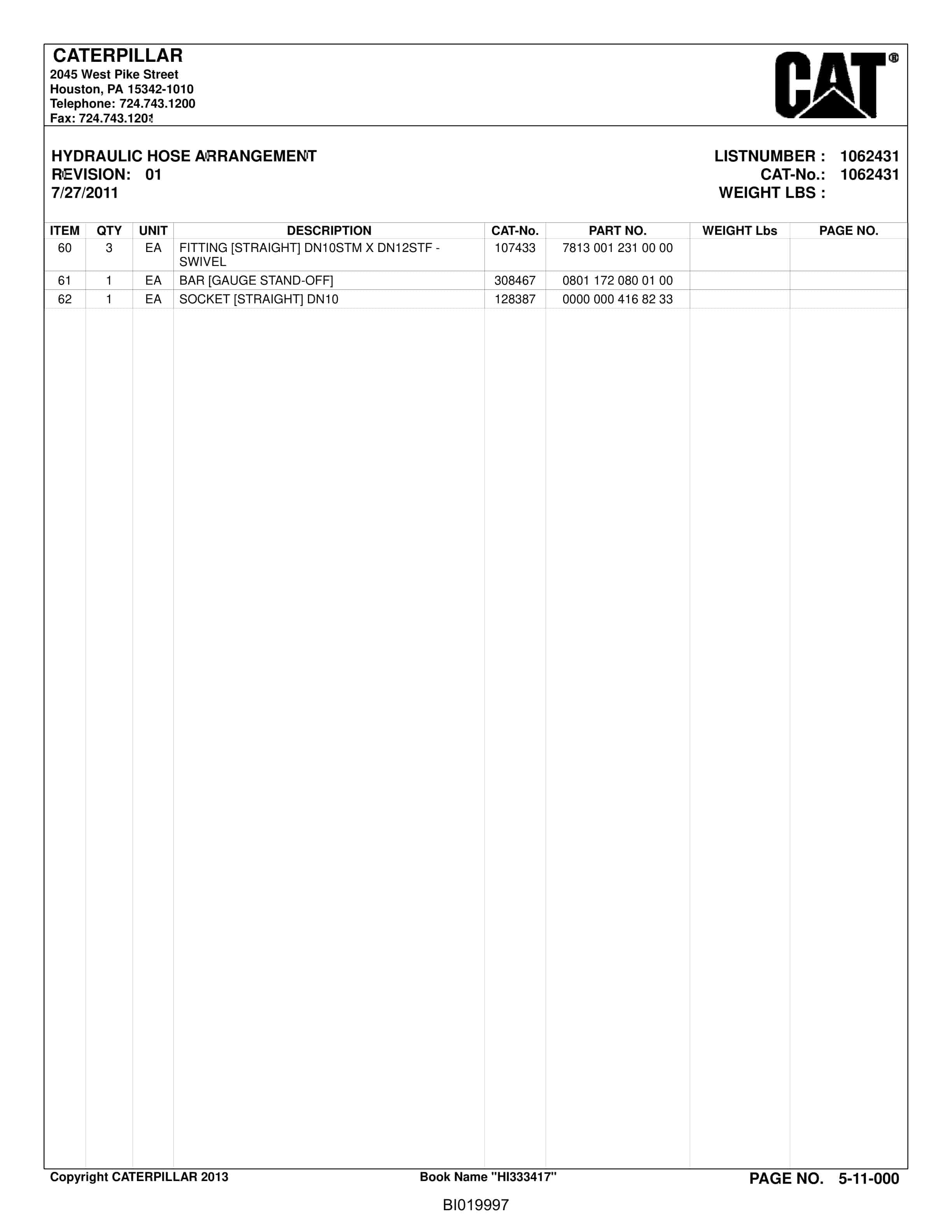 Caterpillar Longwall System Belt Tailpiece Parts Catalog BI019997-3