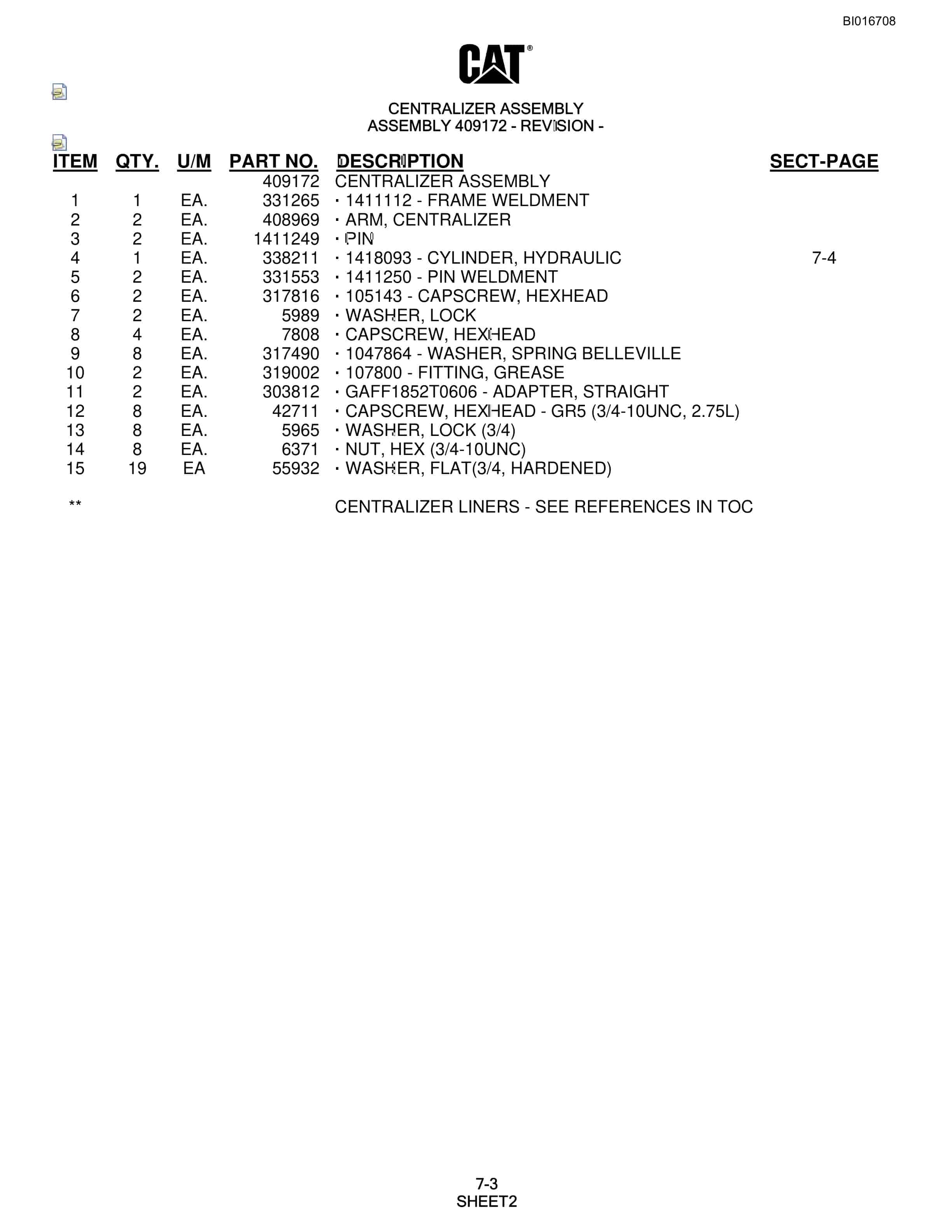 Caterpillar MD5125 Hydra Track Drill Parts Manual BI016708-2