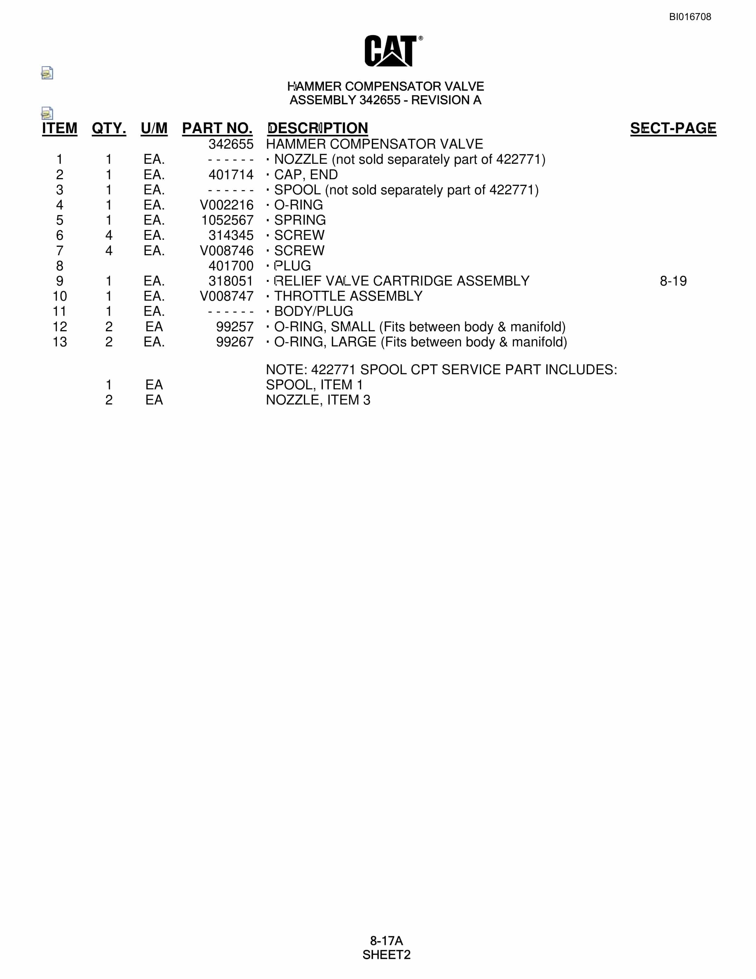Caterpillar MD5125 Hydra Track Drill Parts Manual BI016708-3