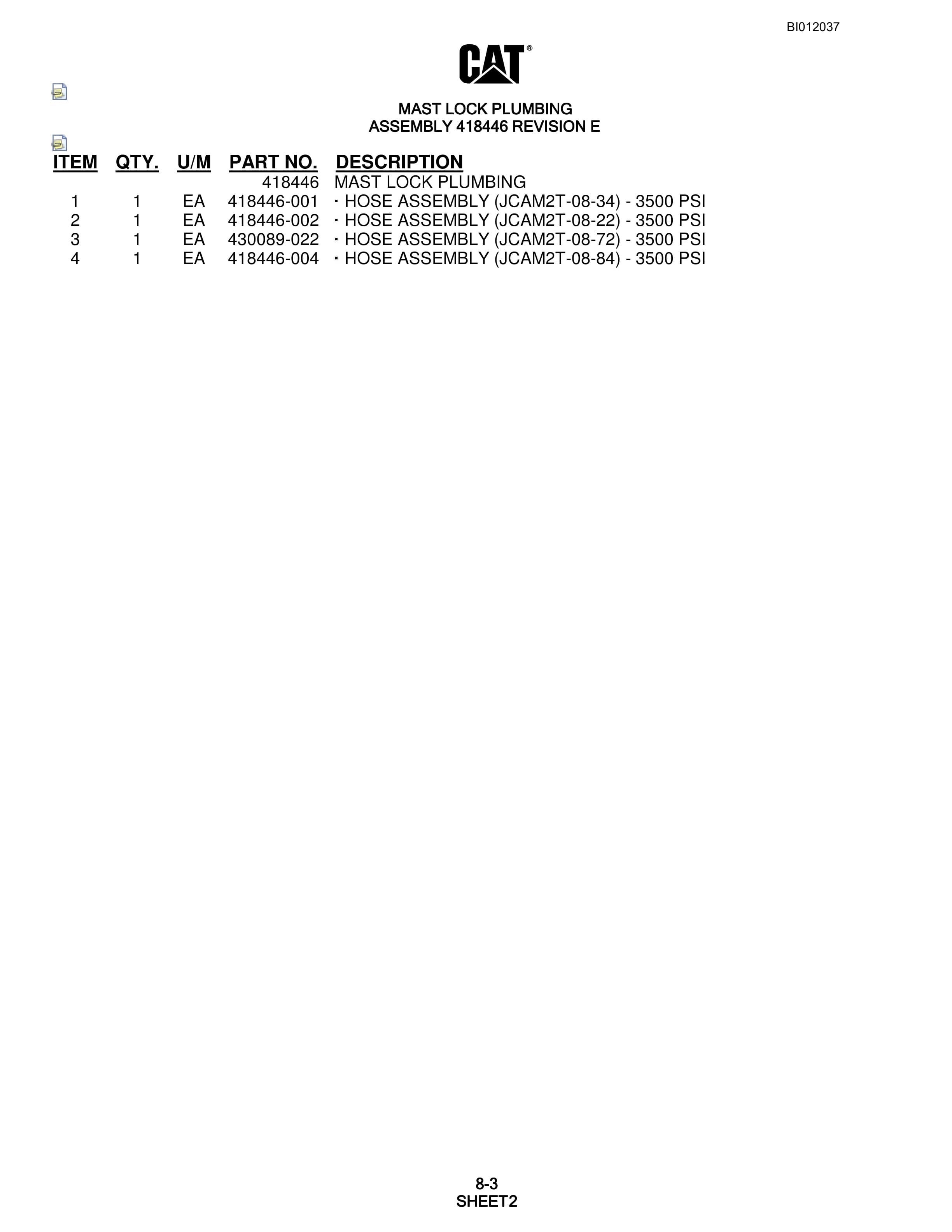 Caterpillar MD6240 Rotary Blasthole Drill Parts Manual BI012037-5