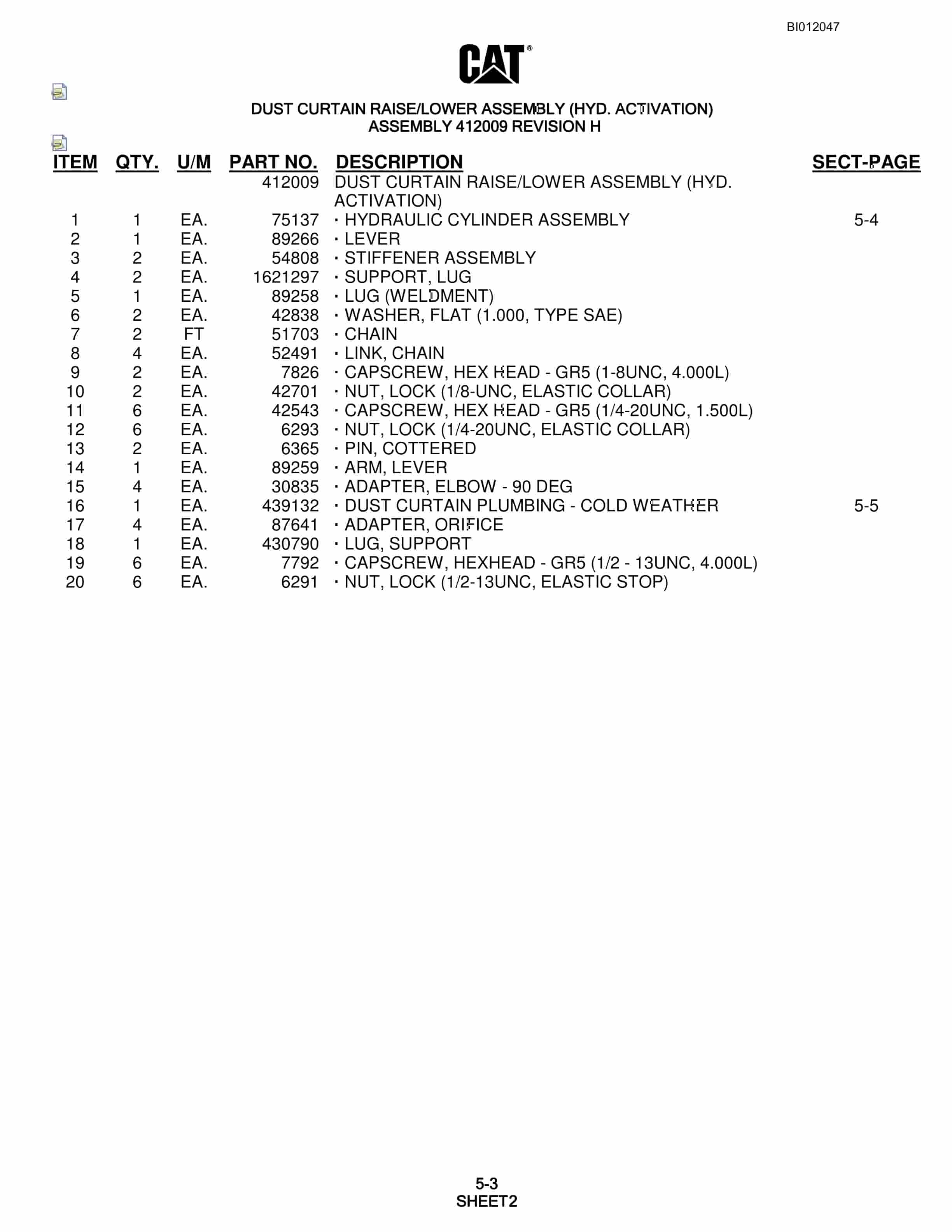 Caterpillar MD6290 Rotary Blasthole Drill Parts Manual BI012047-2