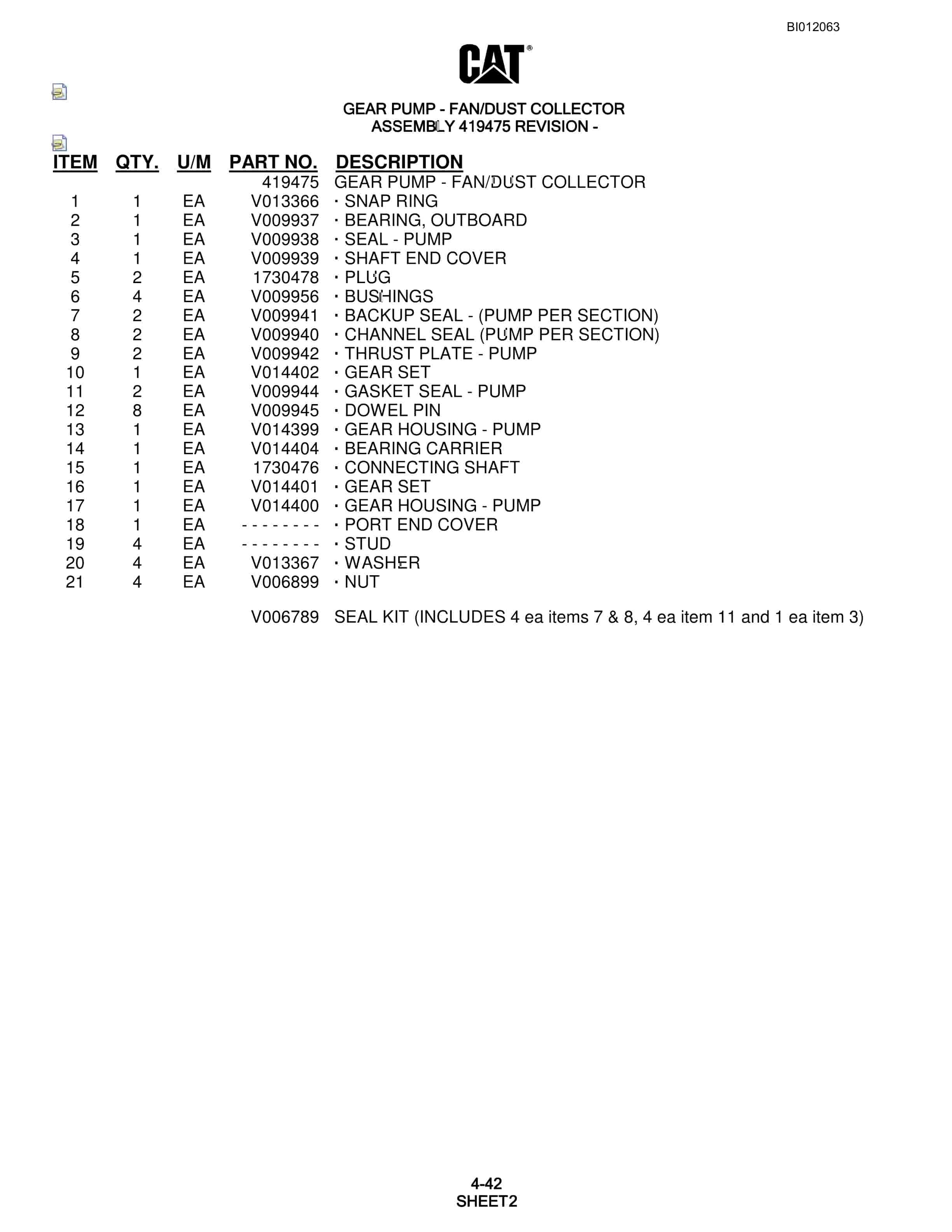 Caterpillar MD6290 Rotary Blasthole Drill Parts Manual BI012063-2