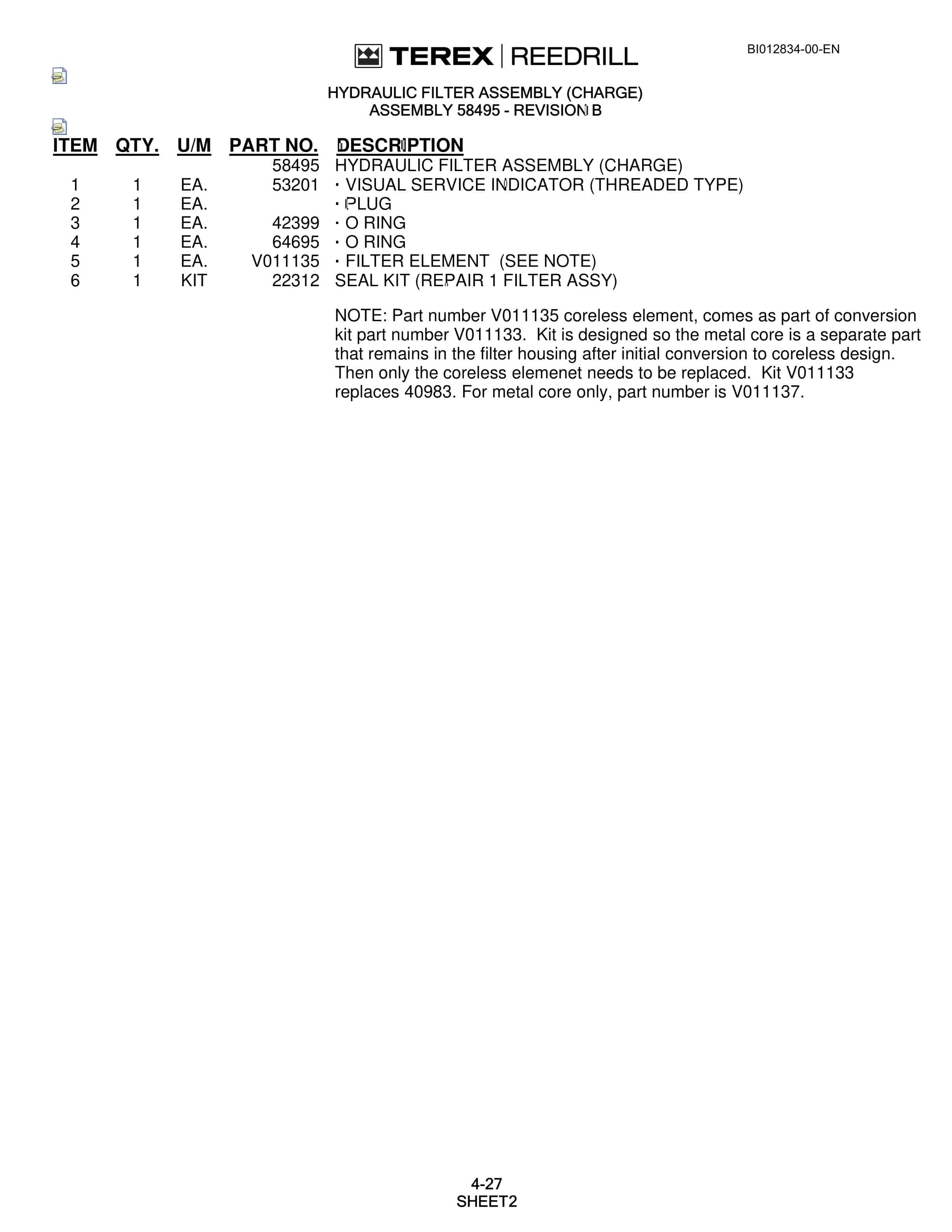 Caterpillar MD6290 Rotary Blasthole Drill Parts Manual BI012834-2