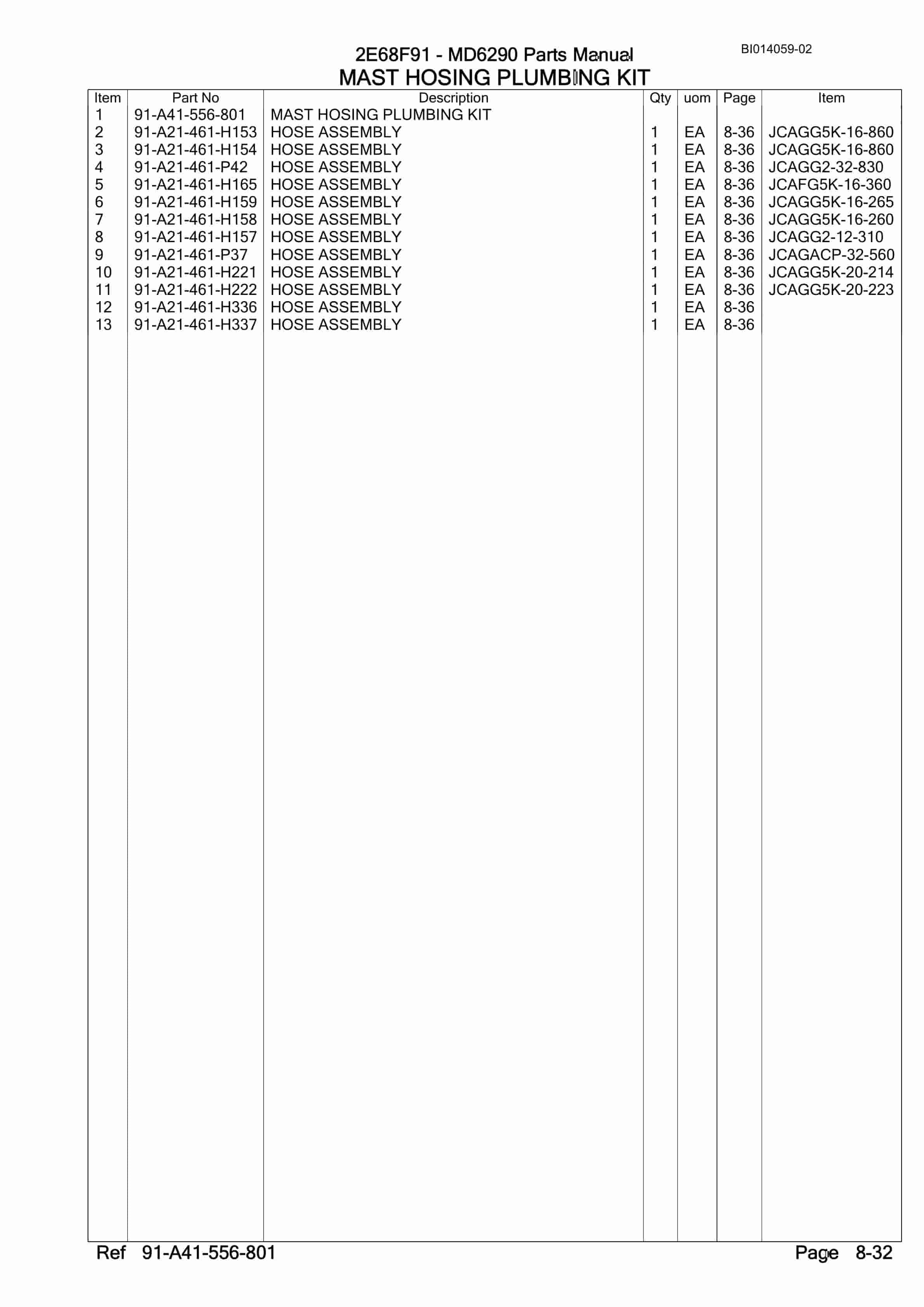 Caterpillar MD6290 Rotary Drill Parts Manual BI014059-02-4