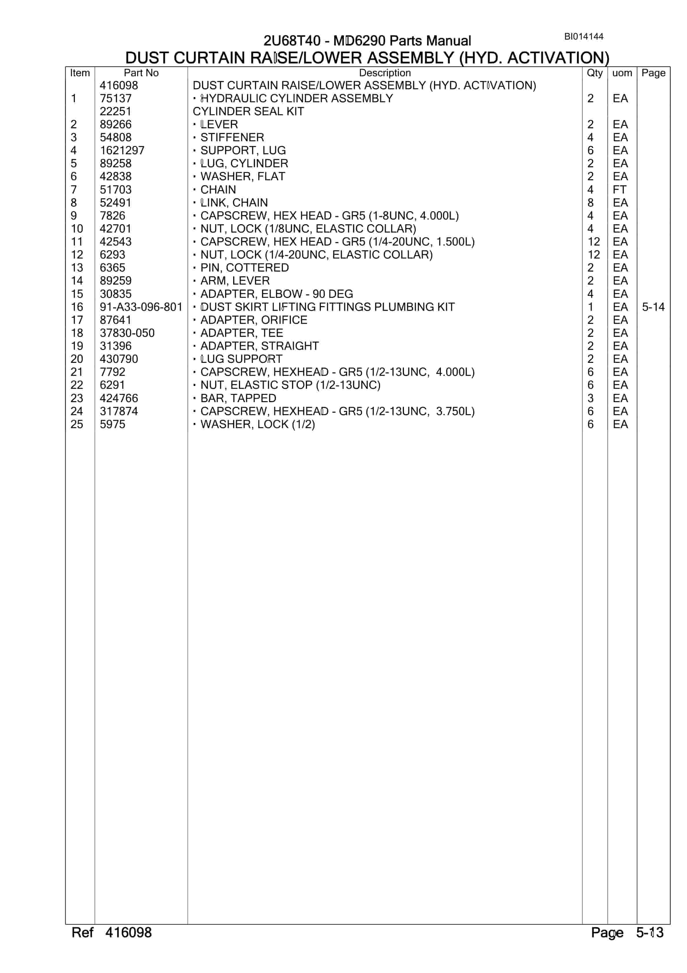 Caterpillar MD6290 Rotary Drill Parts Manual BI014144-2