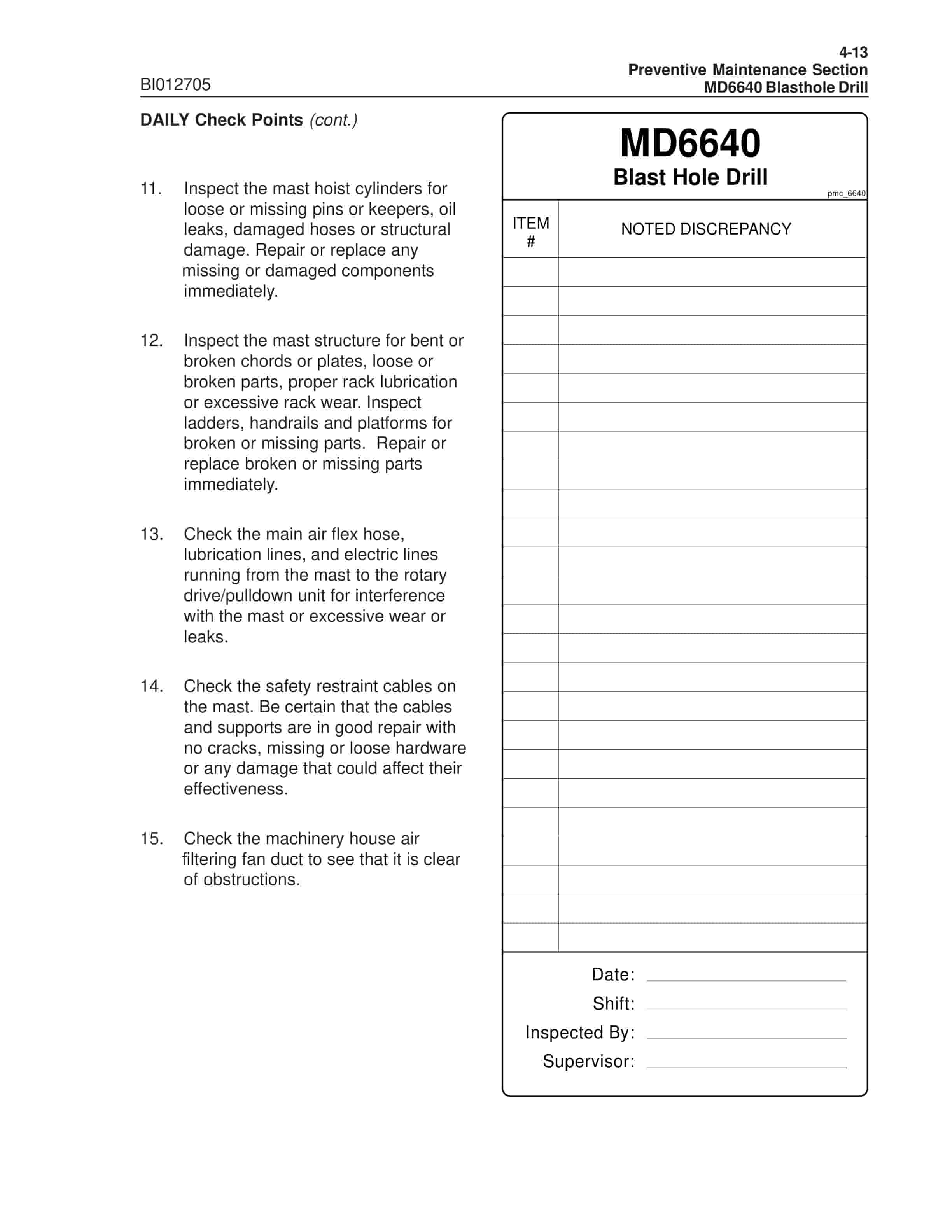 Caterpillar MD6640 Blast Hole Drill Operation And Maintenance Manual BI012705-2