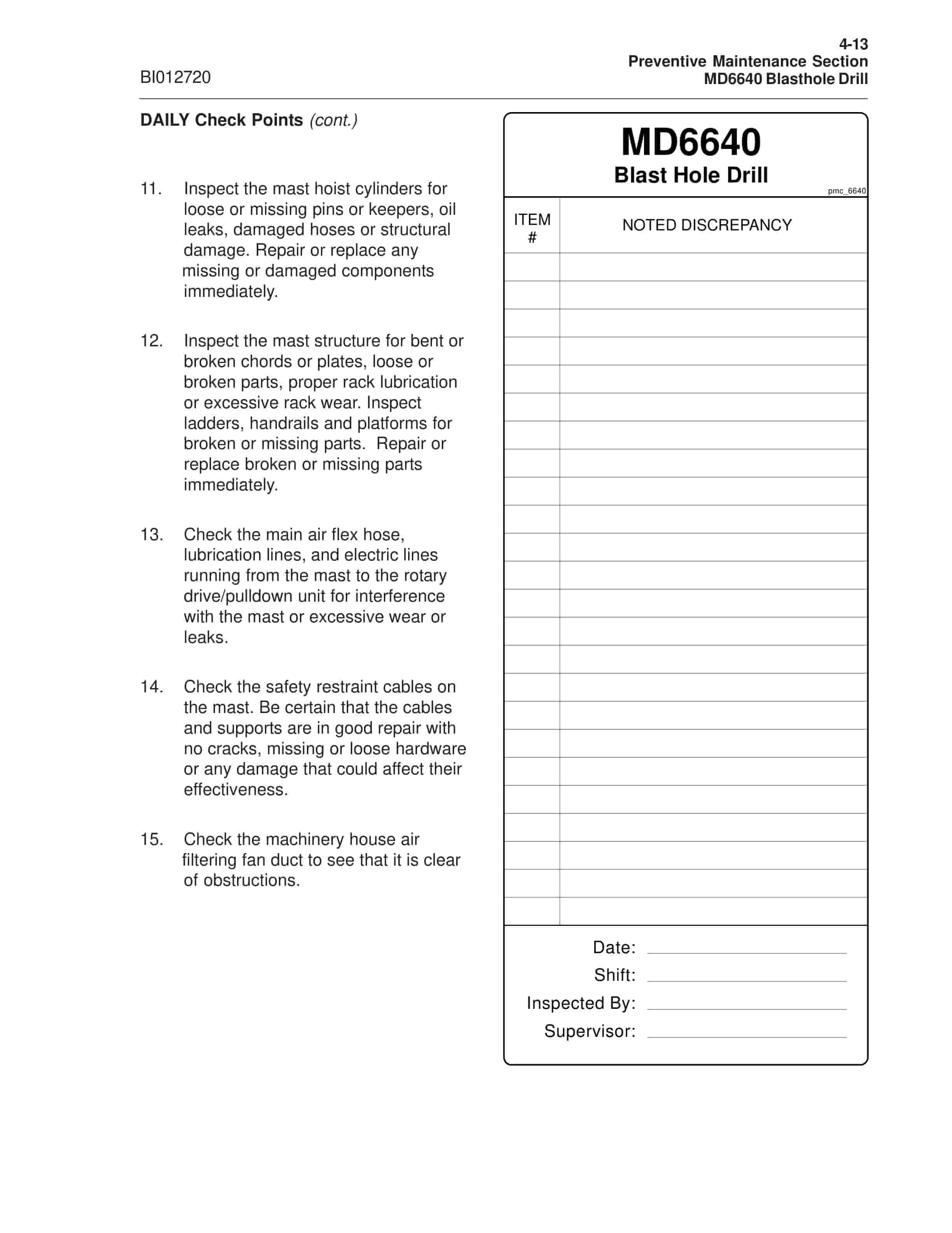 Caterpillar MD6640 Blast Hole Drill Operation And Maintenance Manual BI012720-2