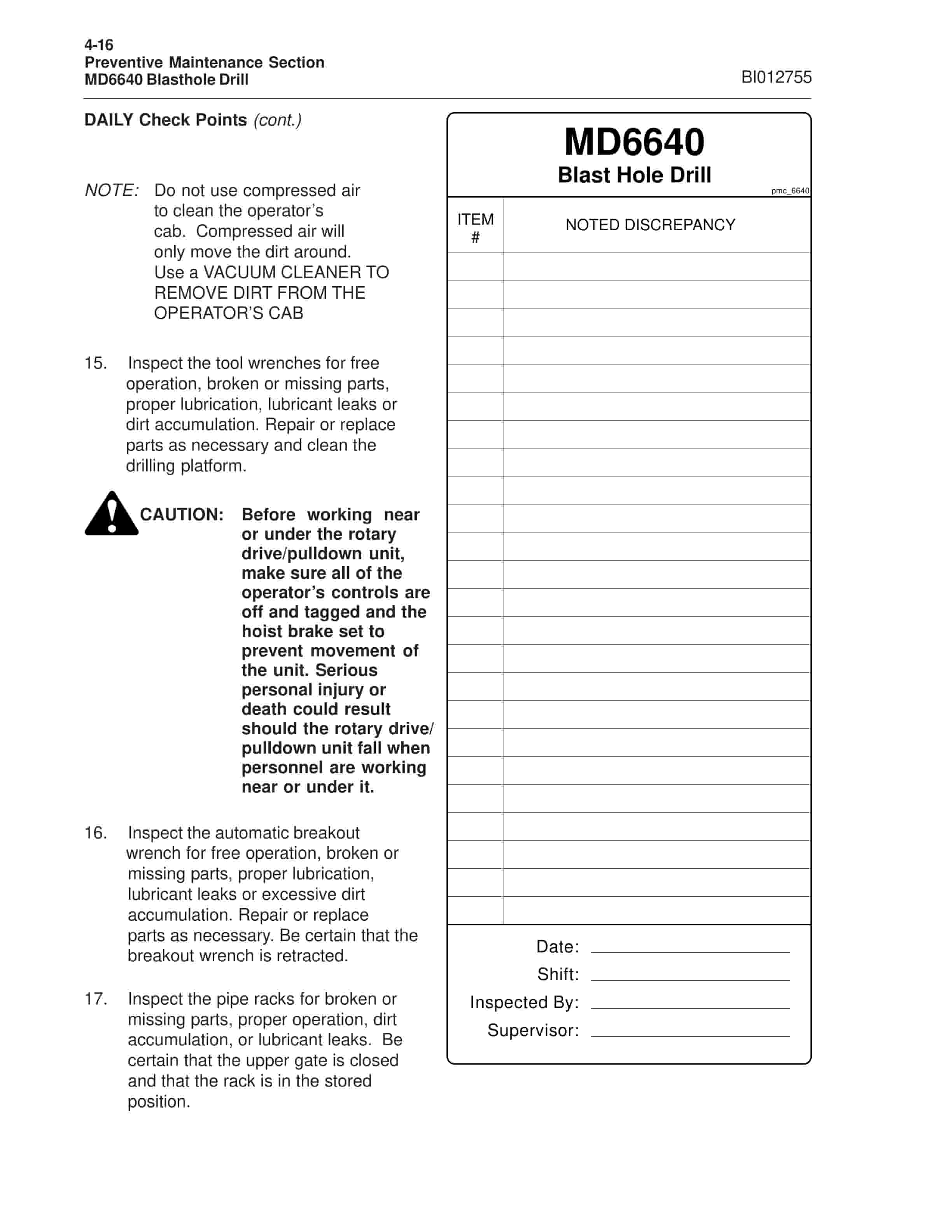 Caterpillar MD6640 Blast Hole Drill Operation And Maintenance Manual BI012755-2