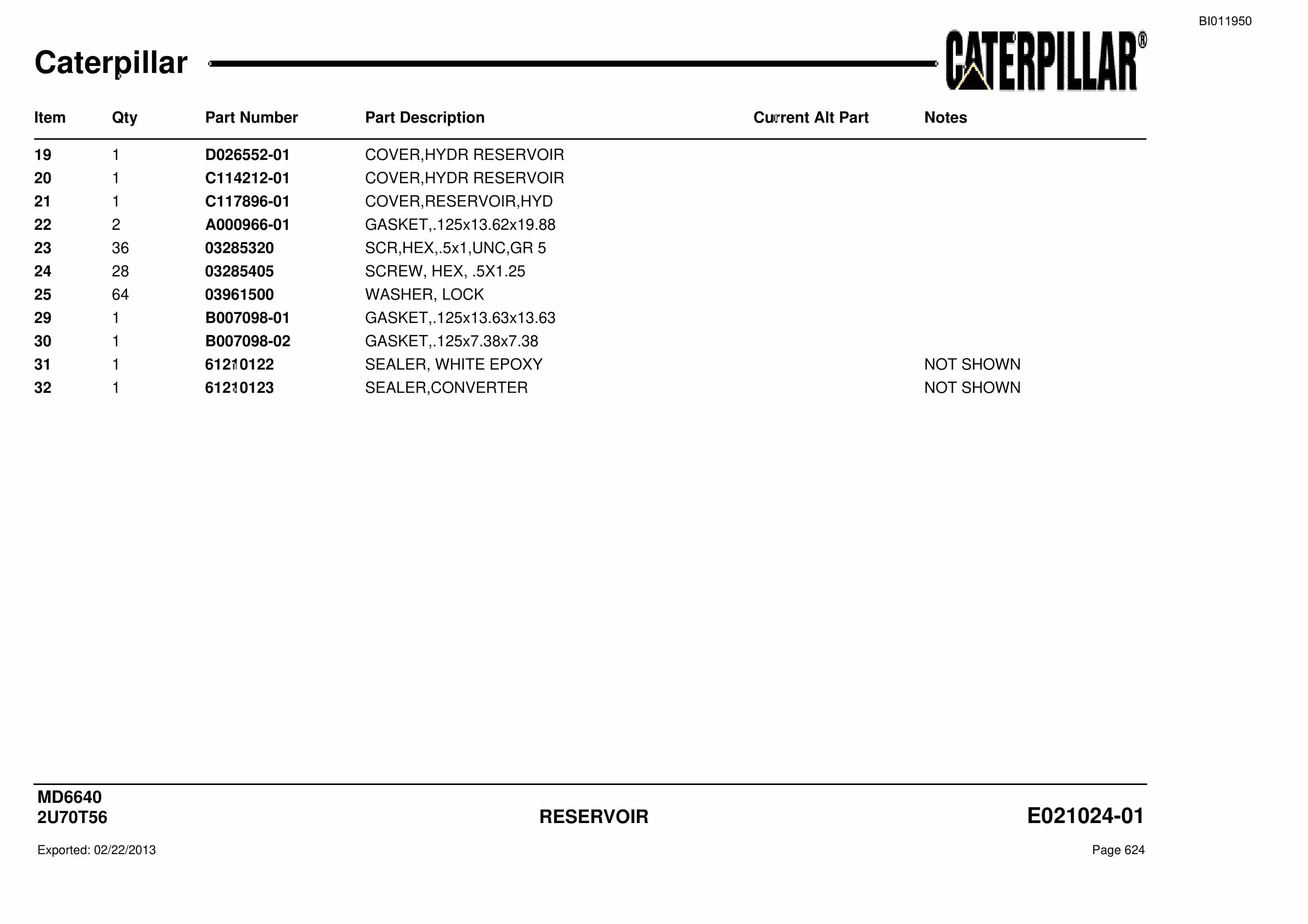 Caterpillar MD6640 Blast Hole Drill Parts Manual BI011950-2