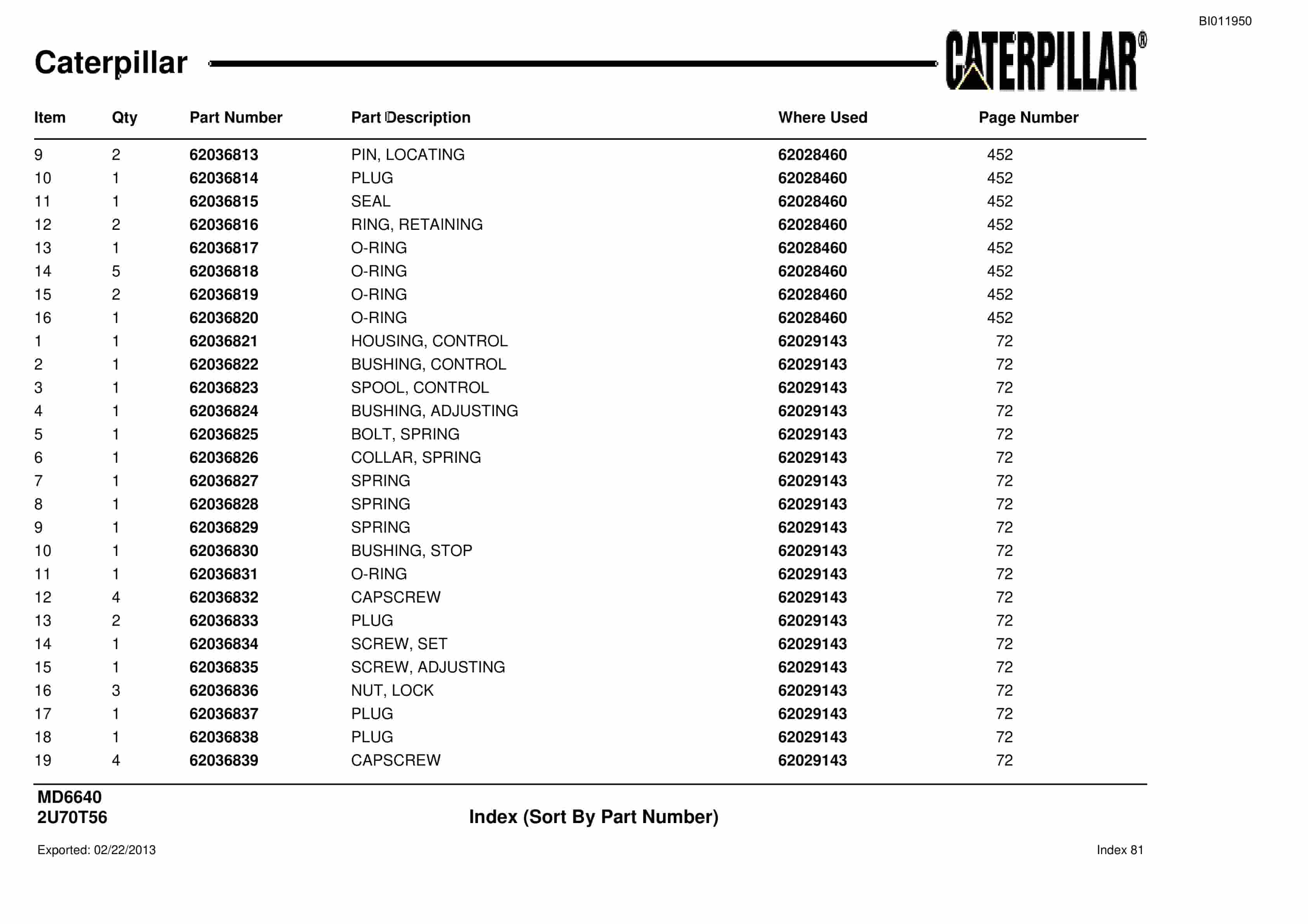 Caterpillar MD6640 Blast Hole Drill Parts Manual BI011950-3