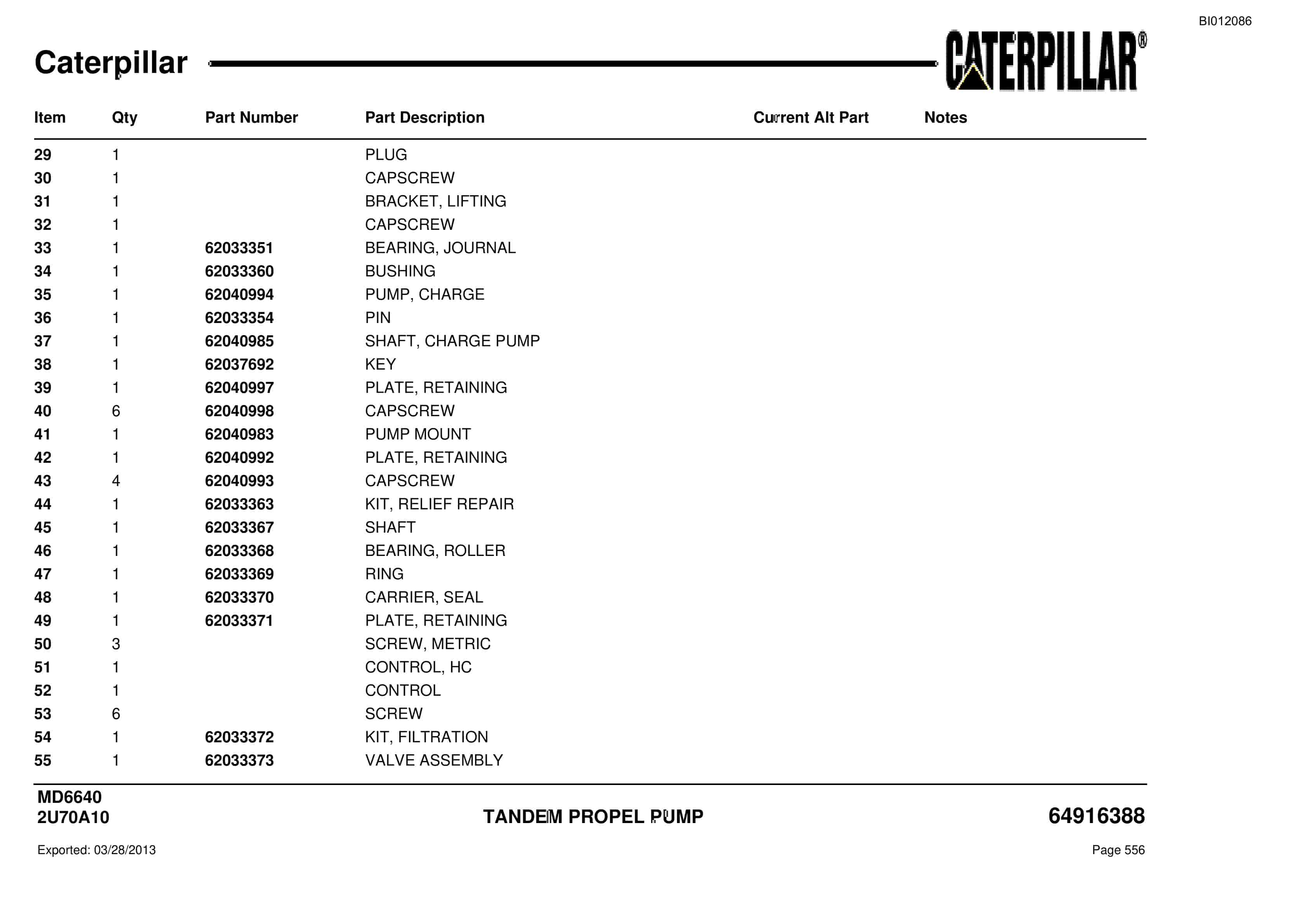 Caterpillar MD6640 Blast Hole Drill Parts Manual BI012086-2