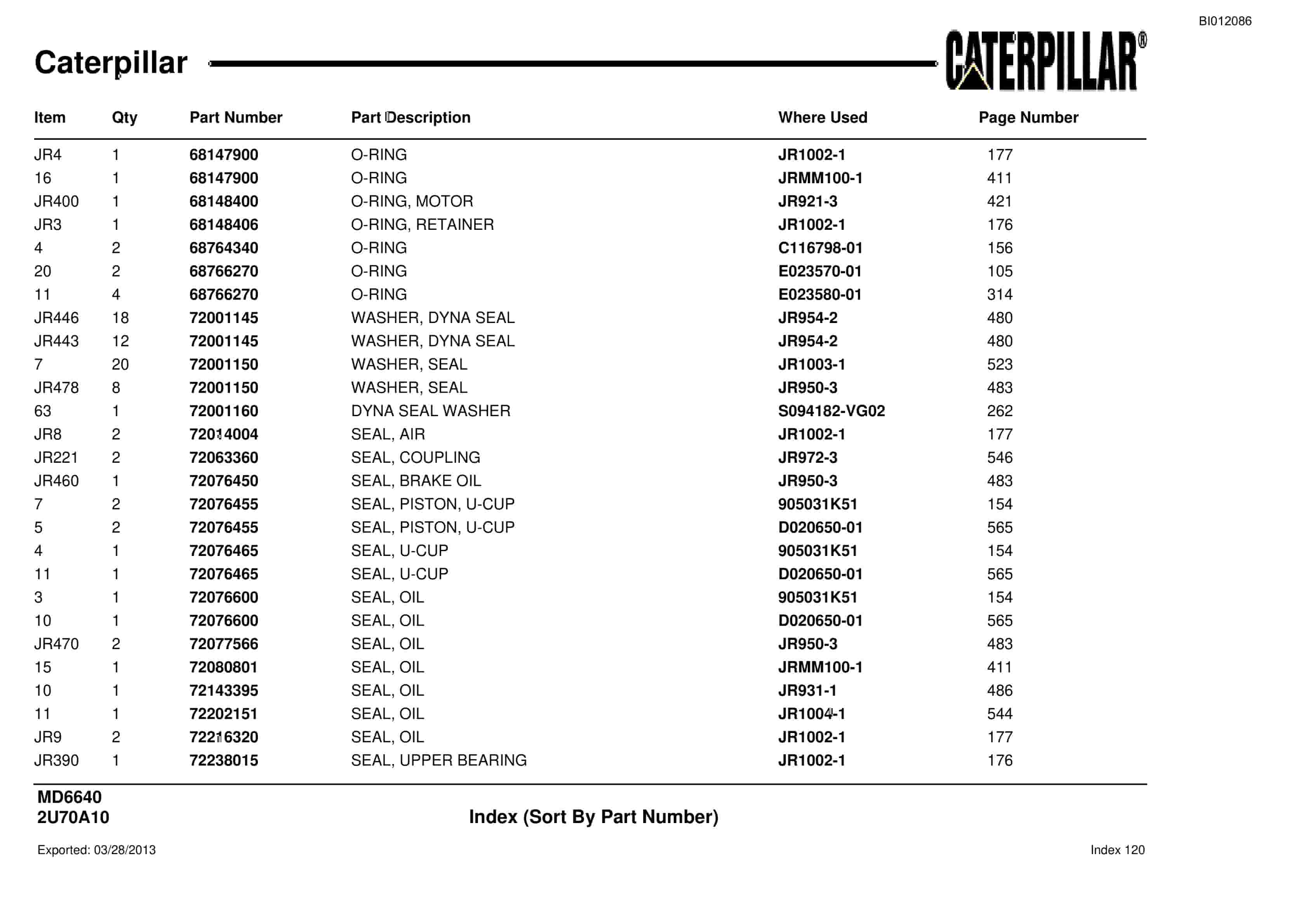 Caterpillar MD6640 Blast Hole Drill Parts Manual BI012086-3