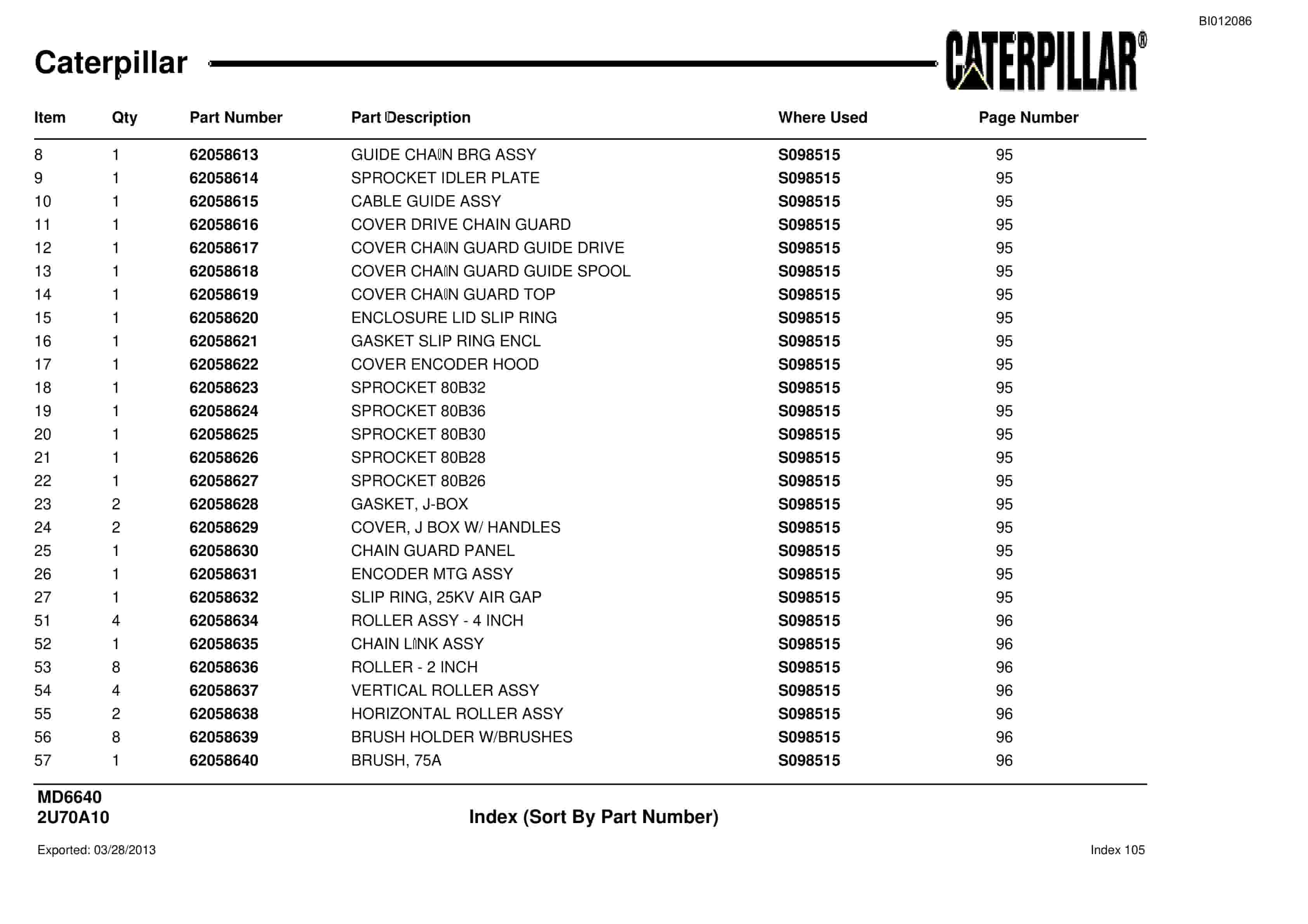 Caterpillar MD6640 Blast Hole Drill Parts Manual BI012086-5
