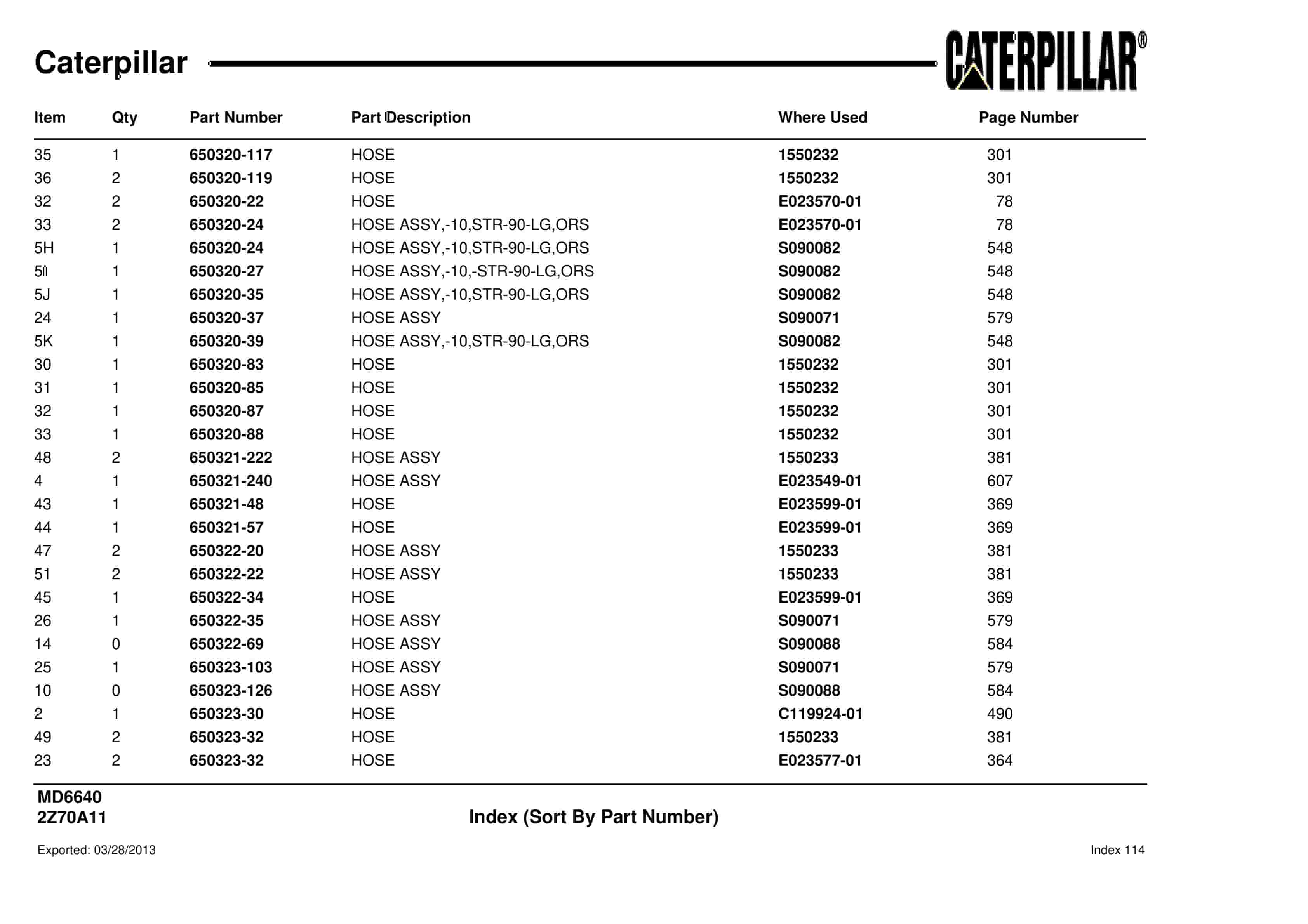 Caterpillar MD6640 Blast Hole Drill Parts Manual BI012505-3