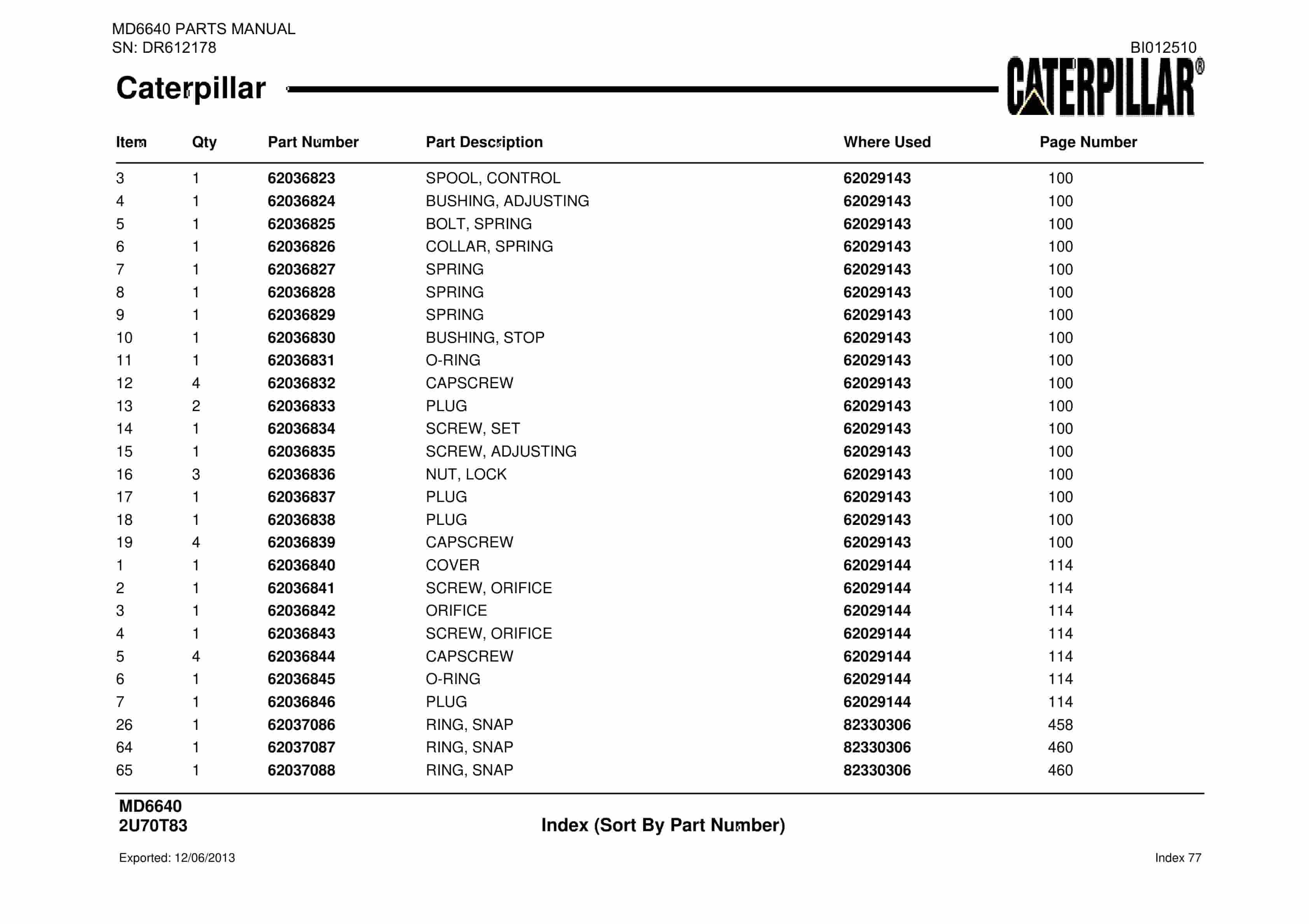 Caterpillar MD6640 Blast Hole Drill Parts Manual BI012510-4