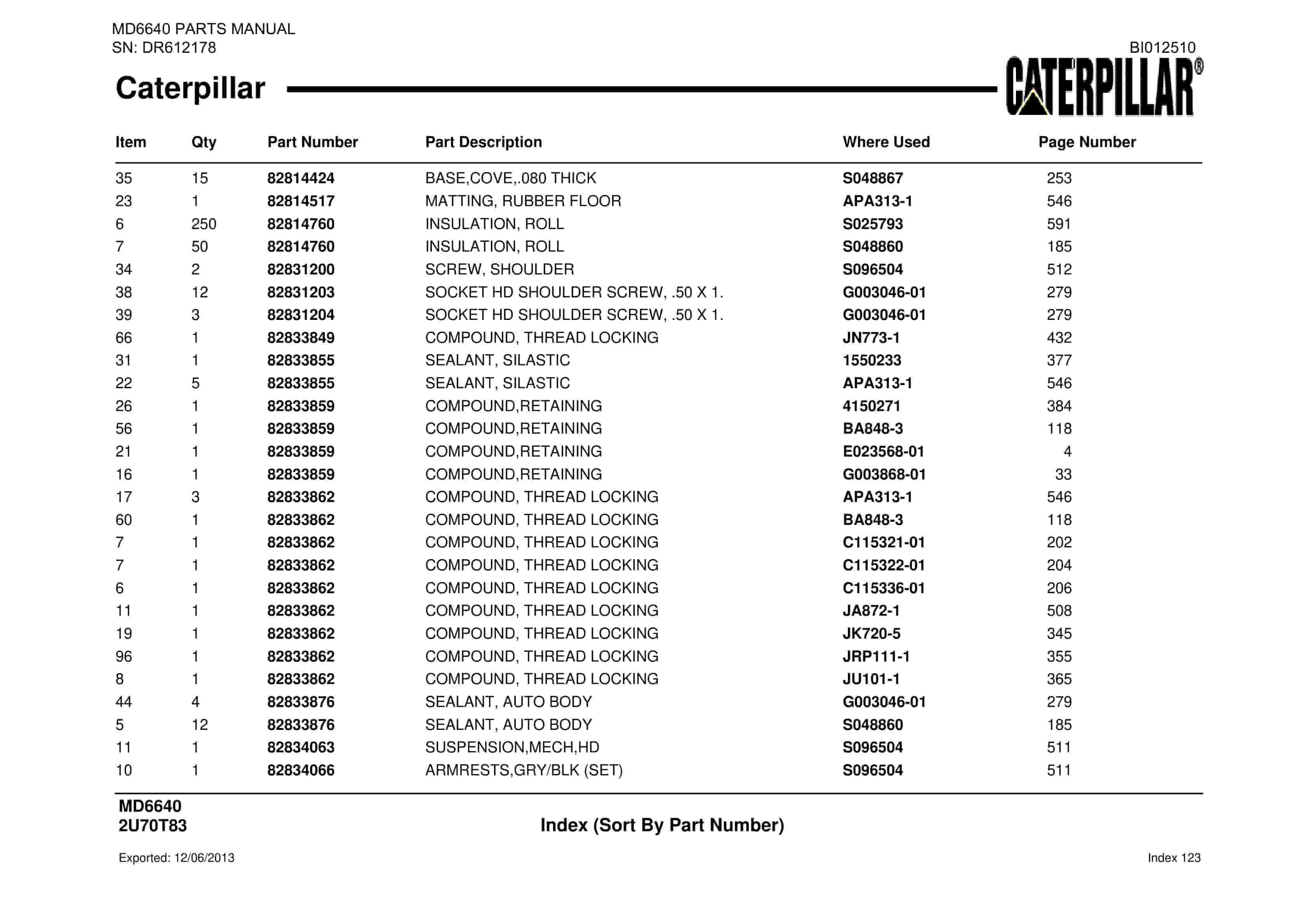 Caterpillar MD6640 Blast Hole Drill Parts Manual BI012510-5