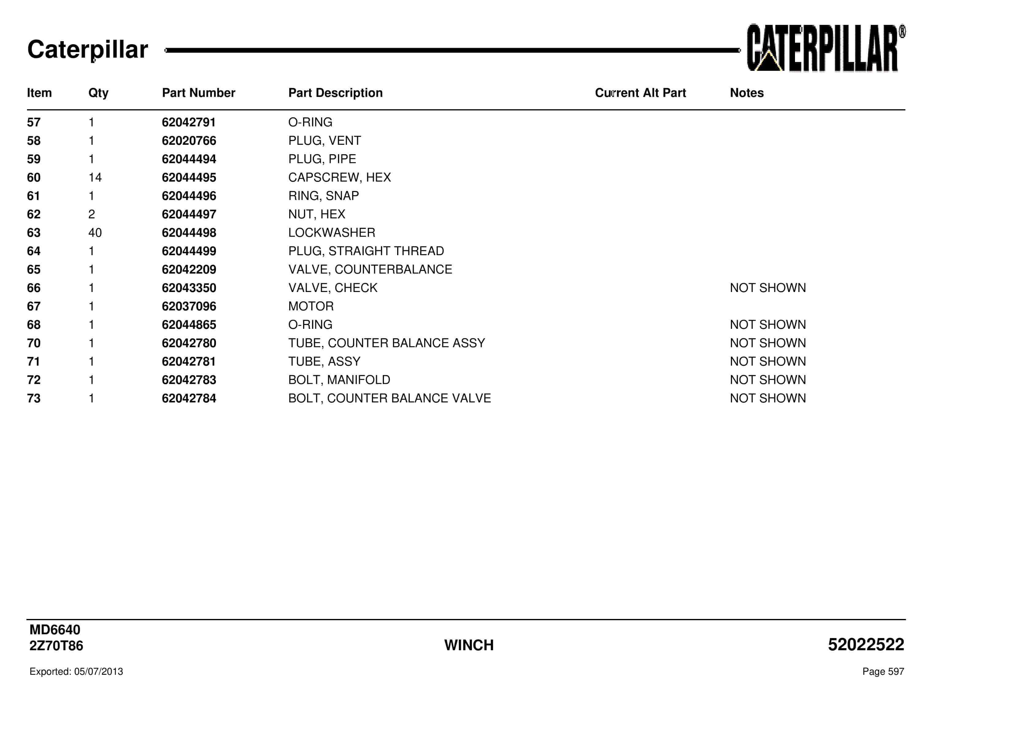 Caterpillar MD6640 Blast Hole Drill Parts Manual BI012529-3