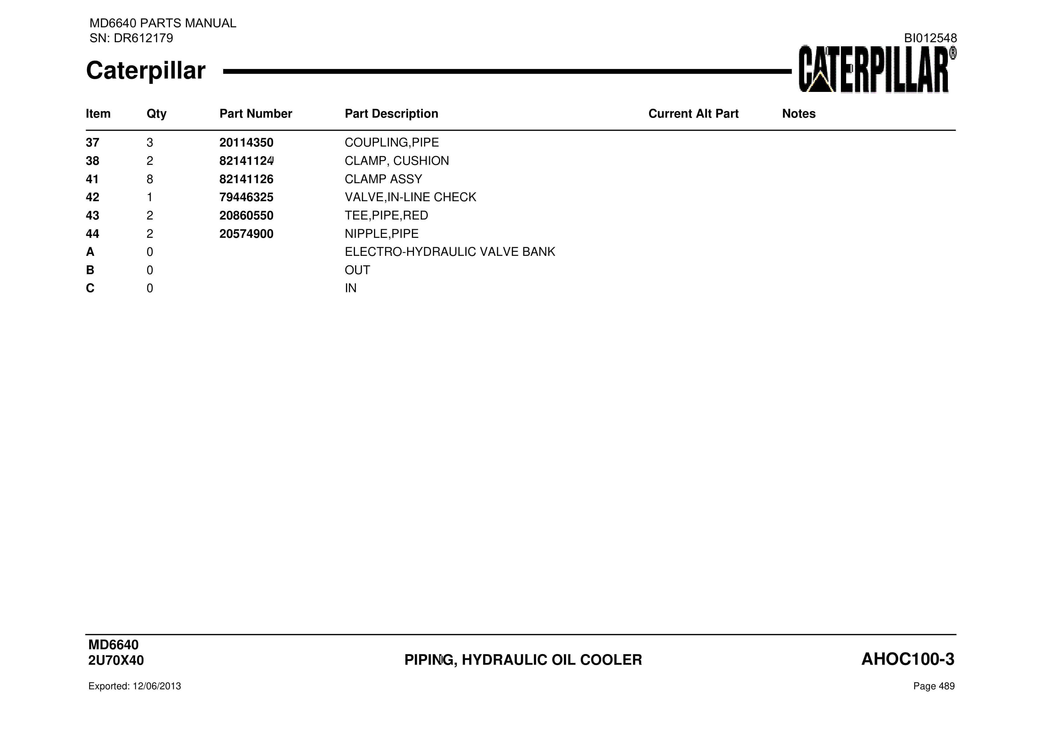 Caterpillar MD6640 Blast Hole Drill Parts Manual BI012548-2