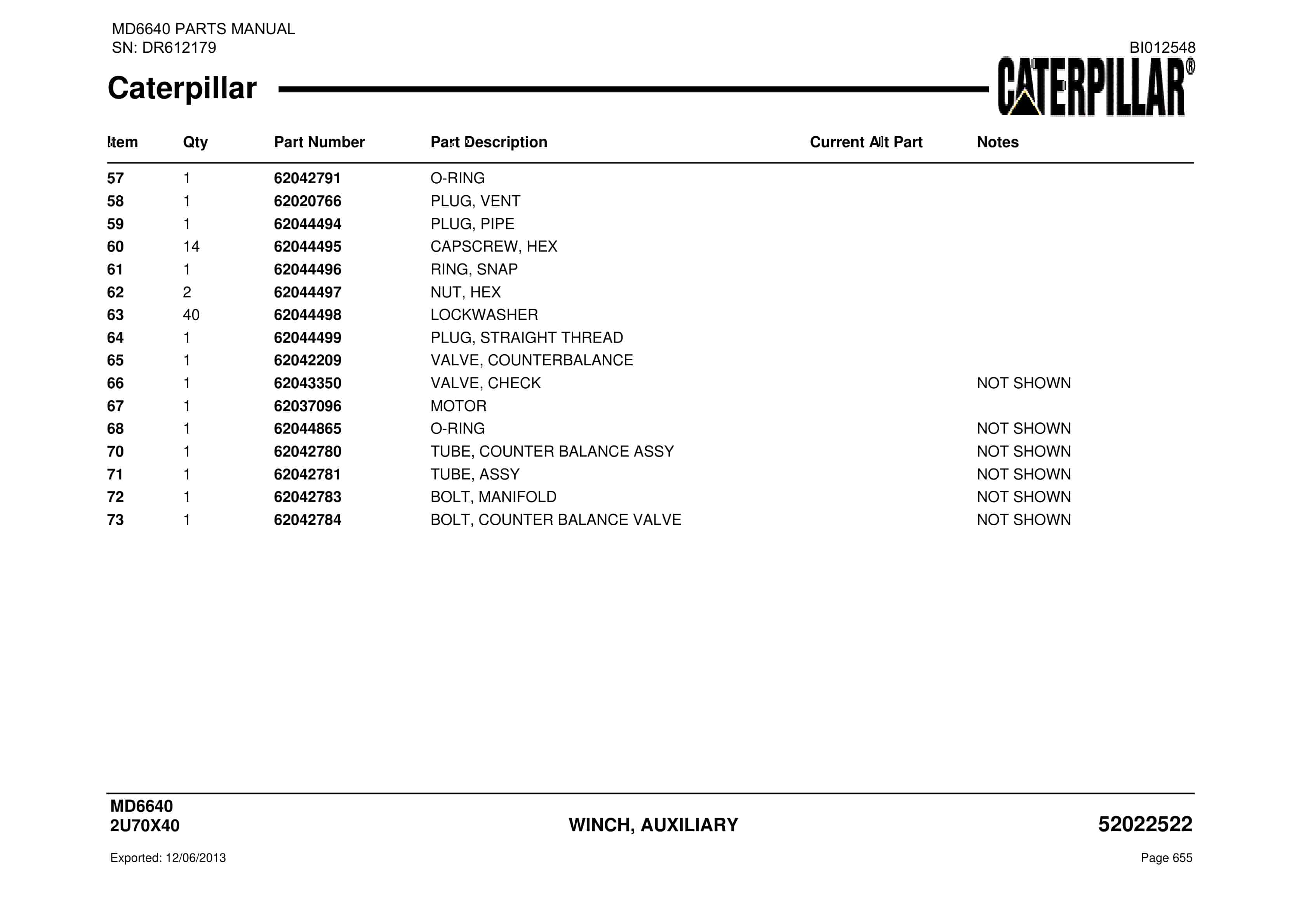Caterpillar MD6640 Blast Hole Drill Parts Manual BI012548-3