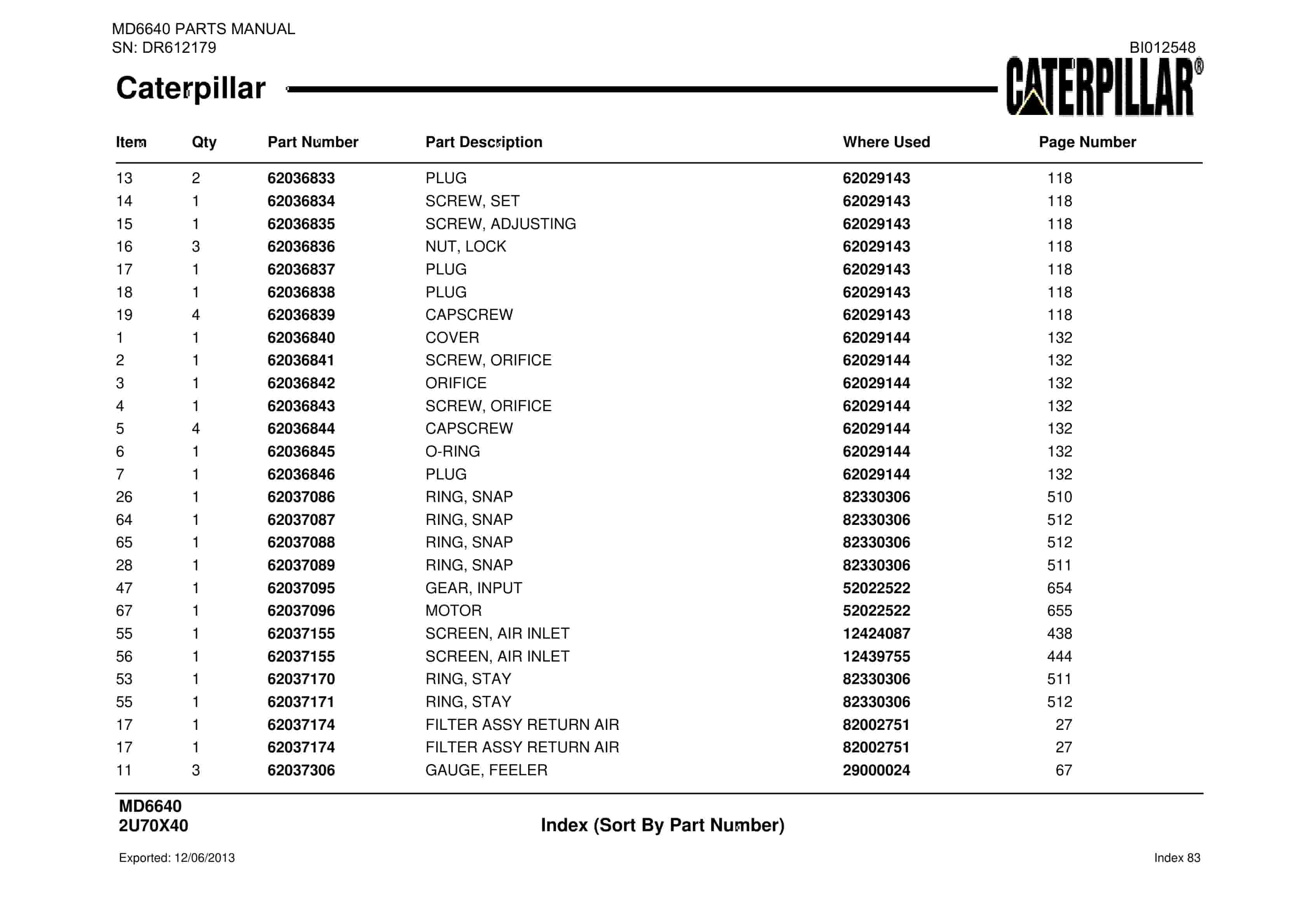 Caterpillar MD6640 Blast Hole Drill Parts Manual BI012548-4
