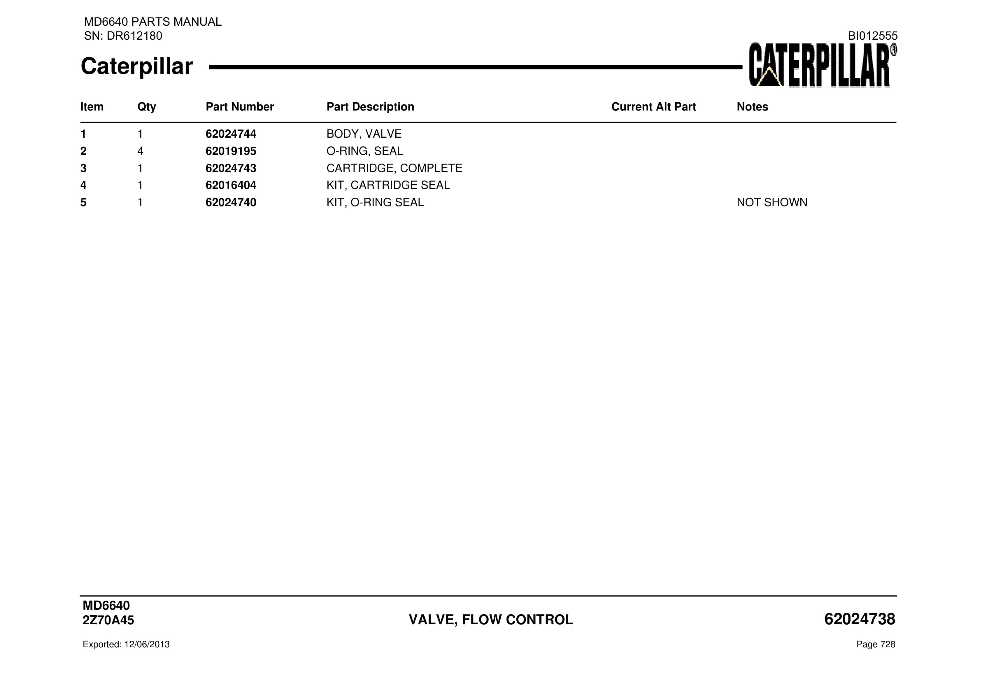 Caterpillar MD6640 Blast Hole Drill Parts Manual BI012555-3