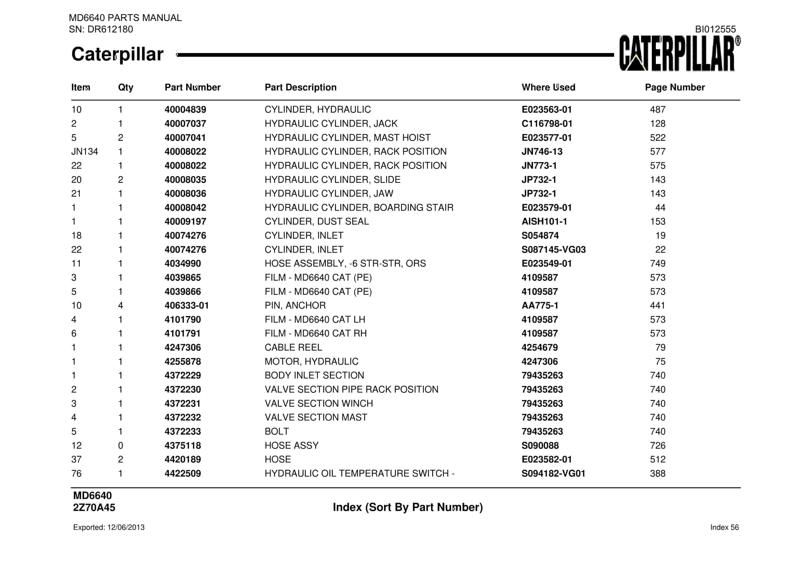 Caterpillar MD6640 Blast Hole Drill Parts Manual BI012555-4
