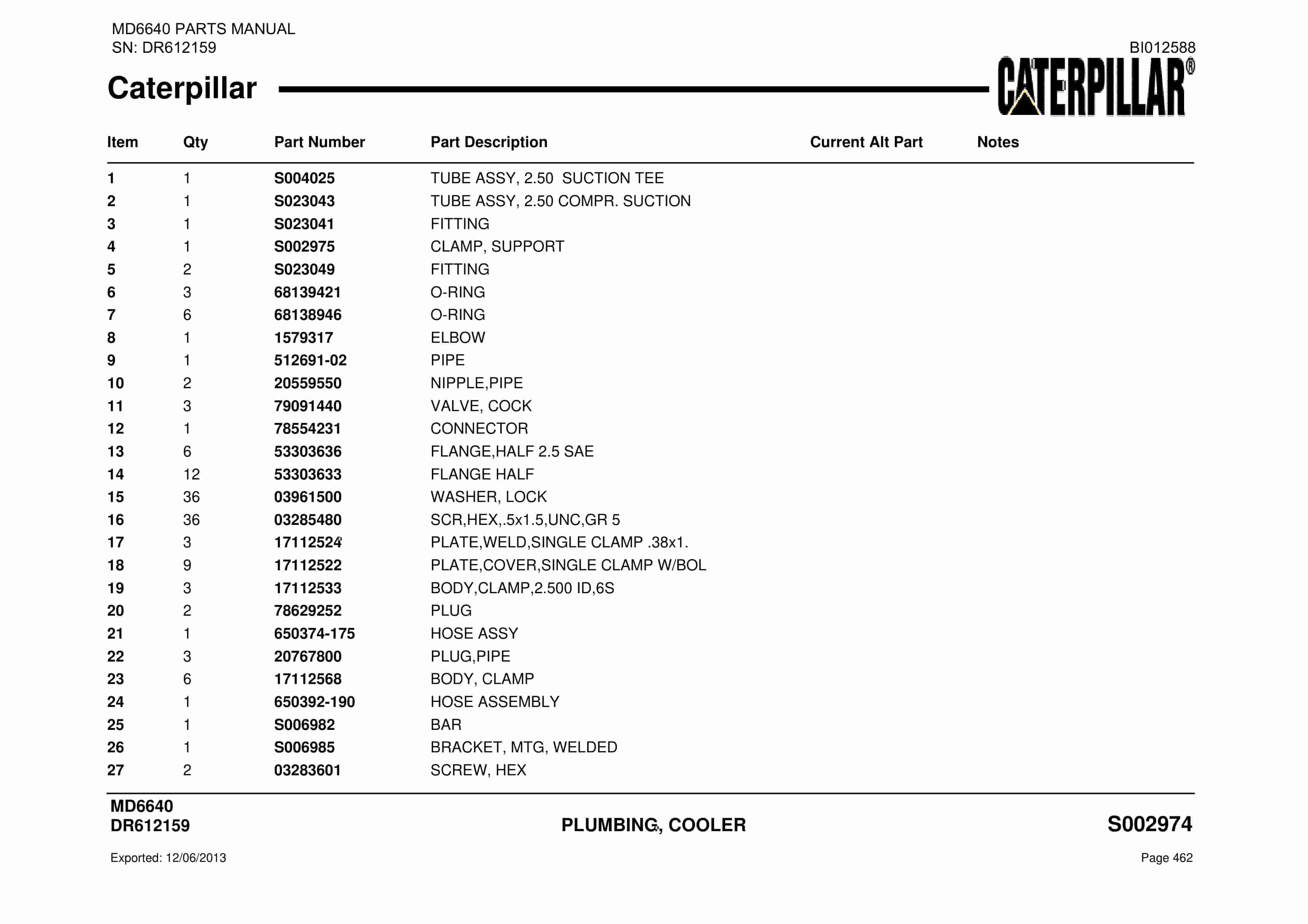 Caterpillar MD6640 Blast Hole Drill Parts Manual BI012588-2