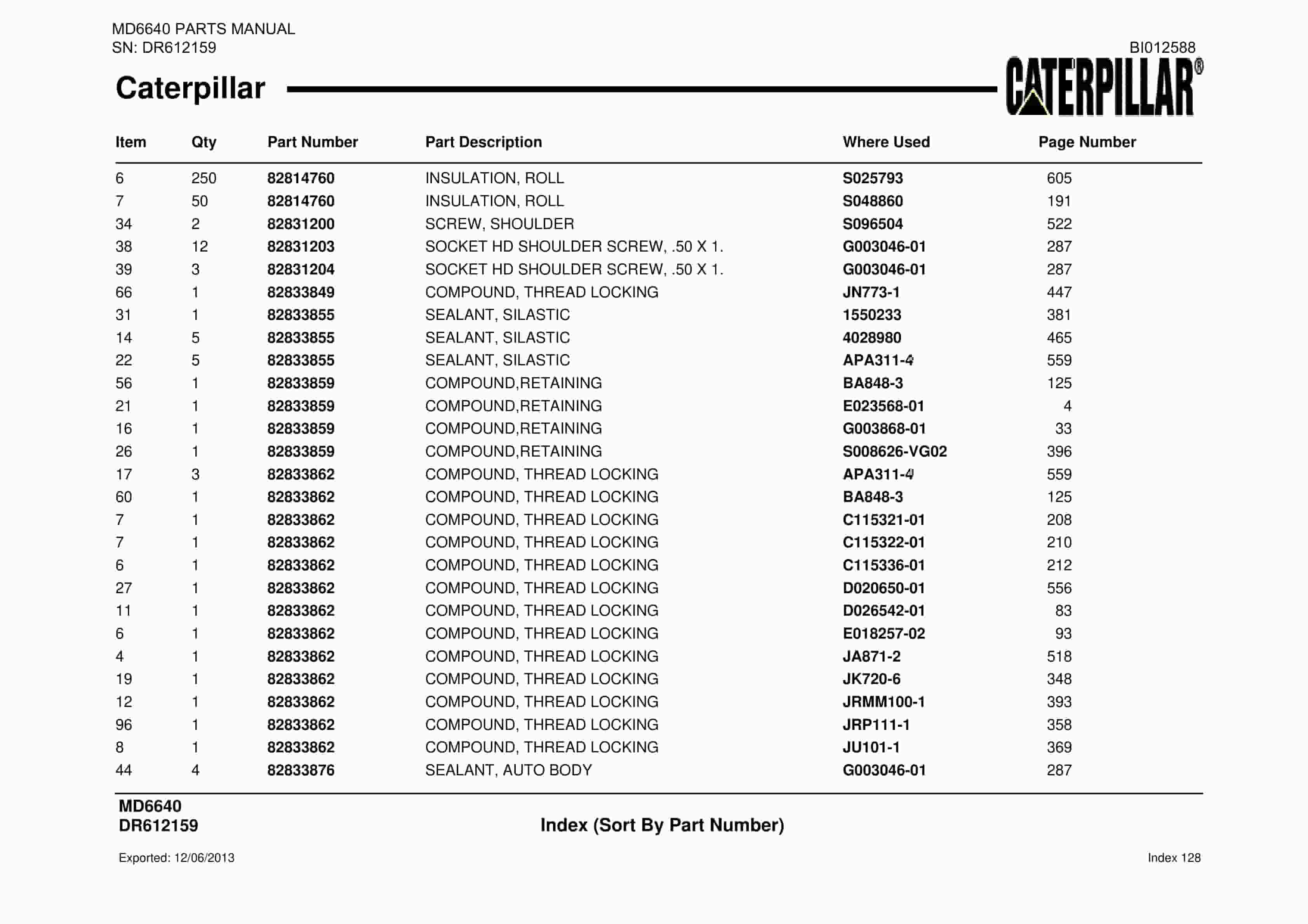 Caterpillar MD6640 Blast Hole Drill Parts Manual BI012588-5