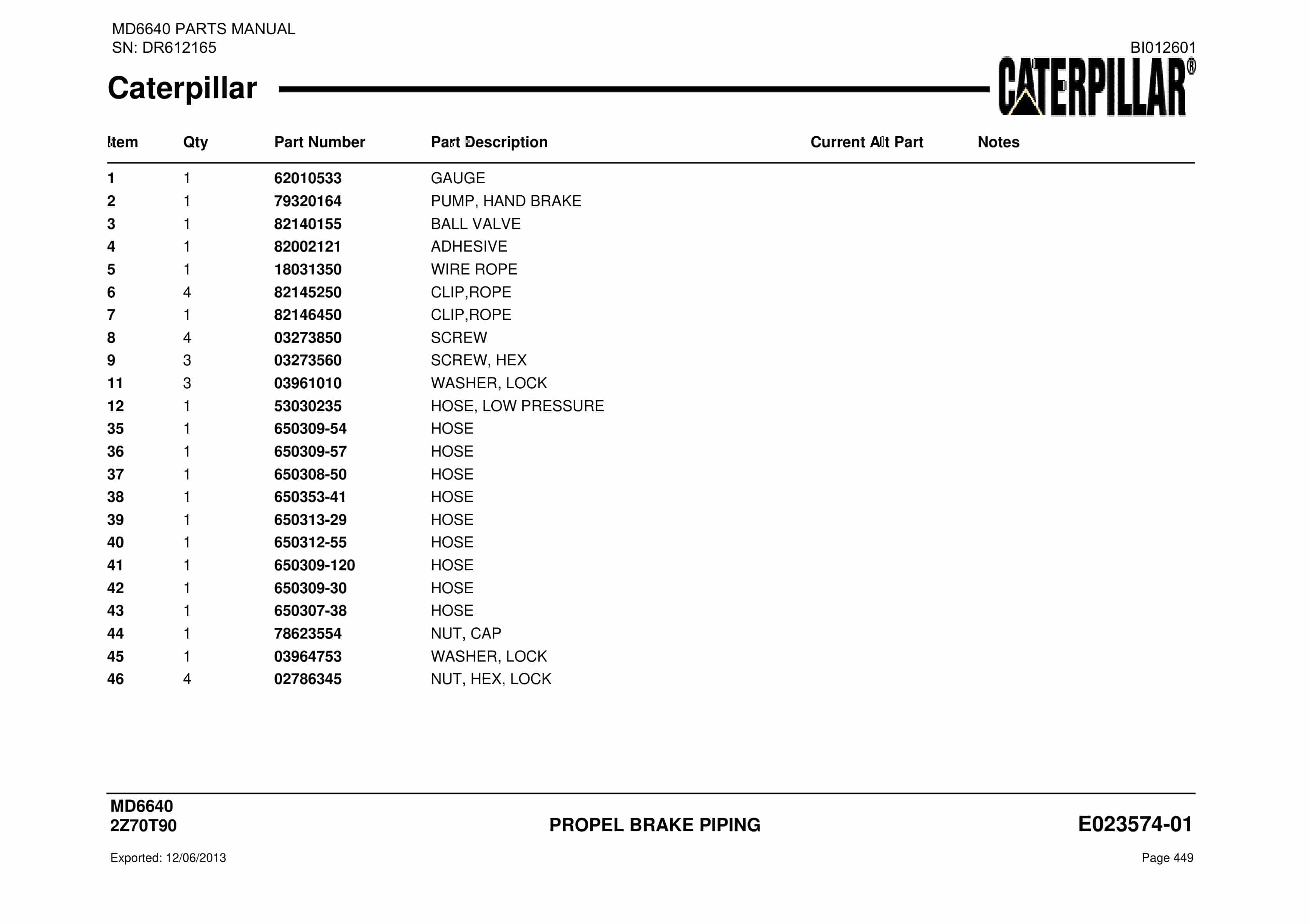 Caterpillar MD6640 Blast Hole Drill Parts Manual BI012601-2