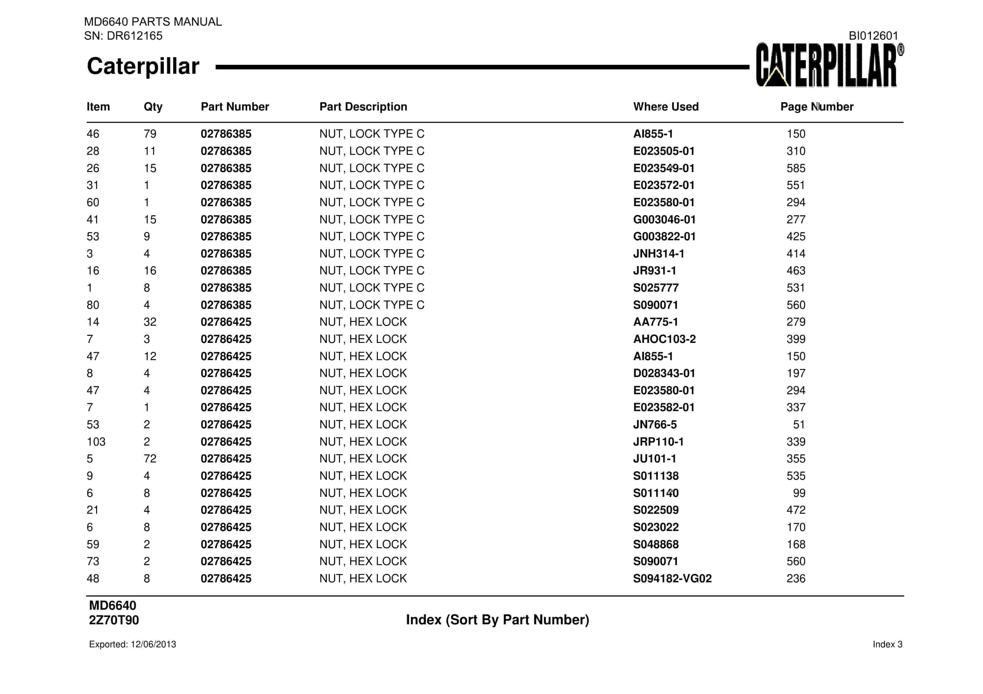 Caterpillar MD6640 Blast Hole Drill Parts Manual BI012601-3