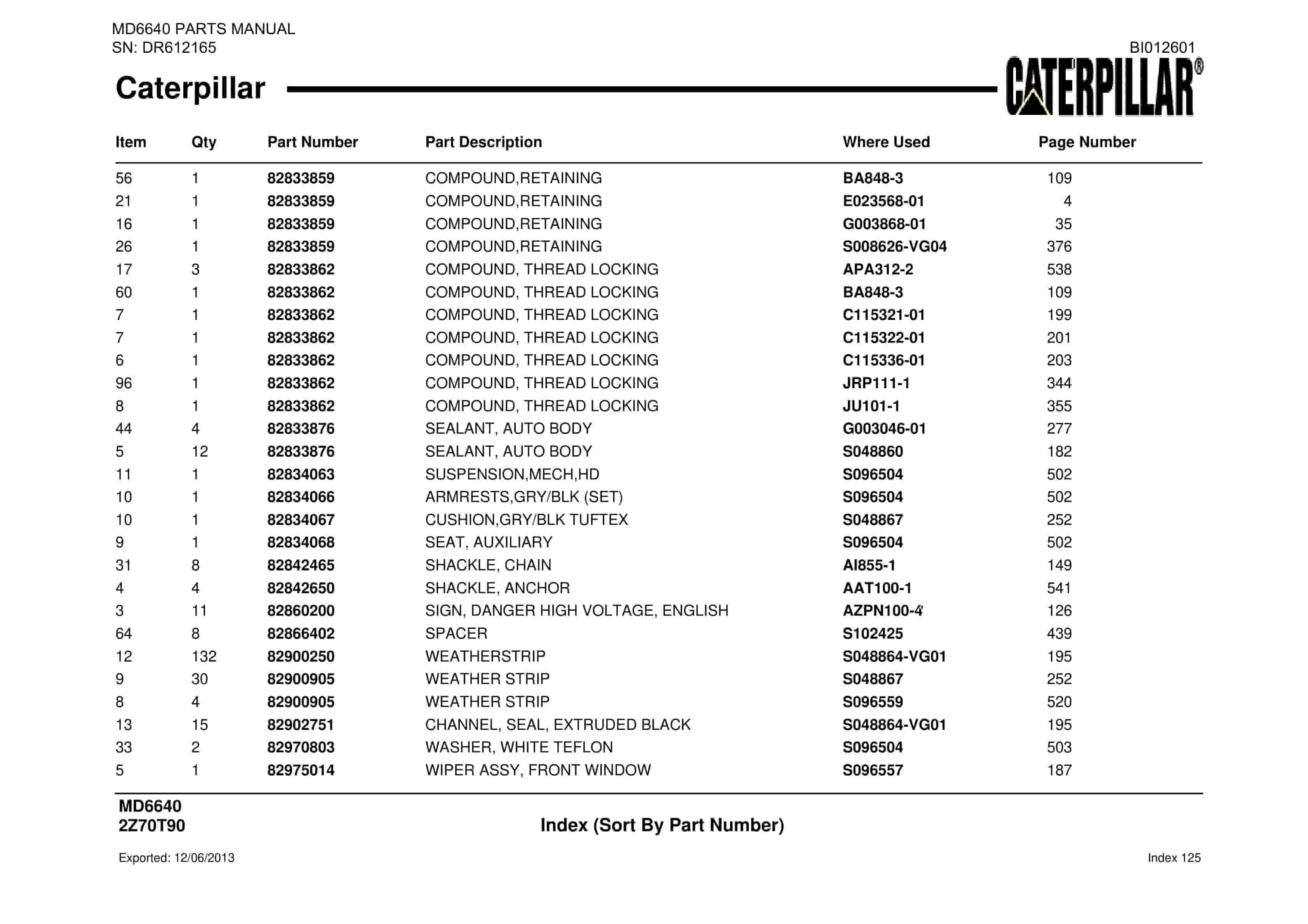 Caterpillar MD6640 Blast Hole Drill Parts Manual BI012601-5