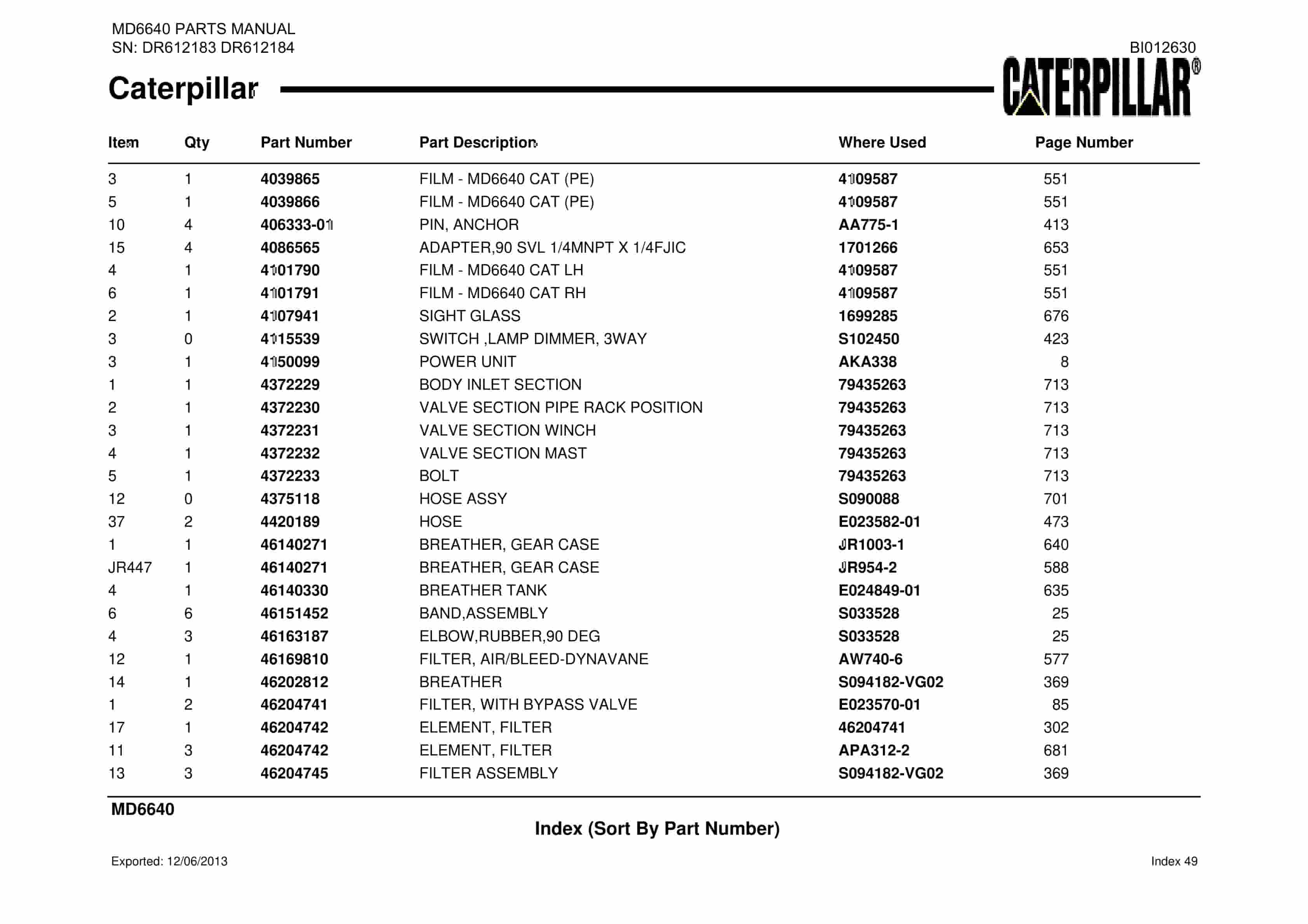 Caterpillar MD6640 Blast Hole Drill Parts Manual BI012630-4