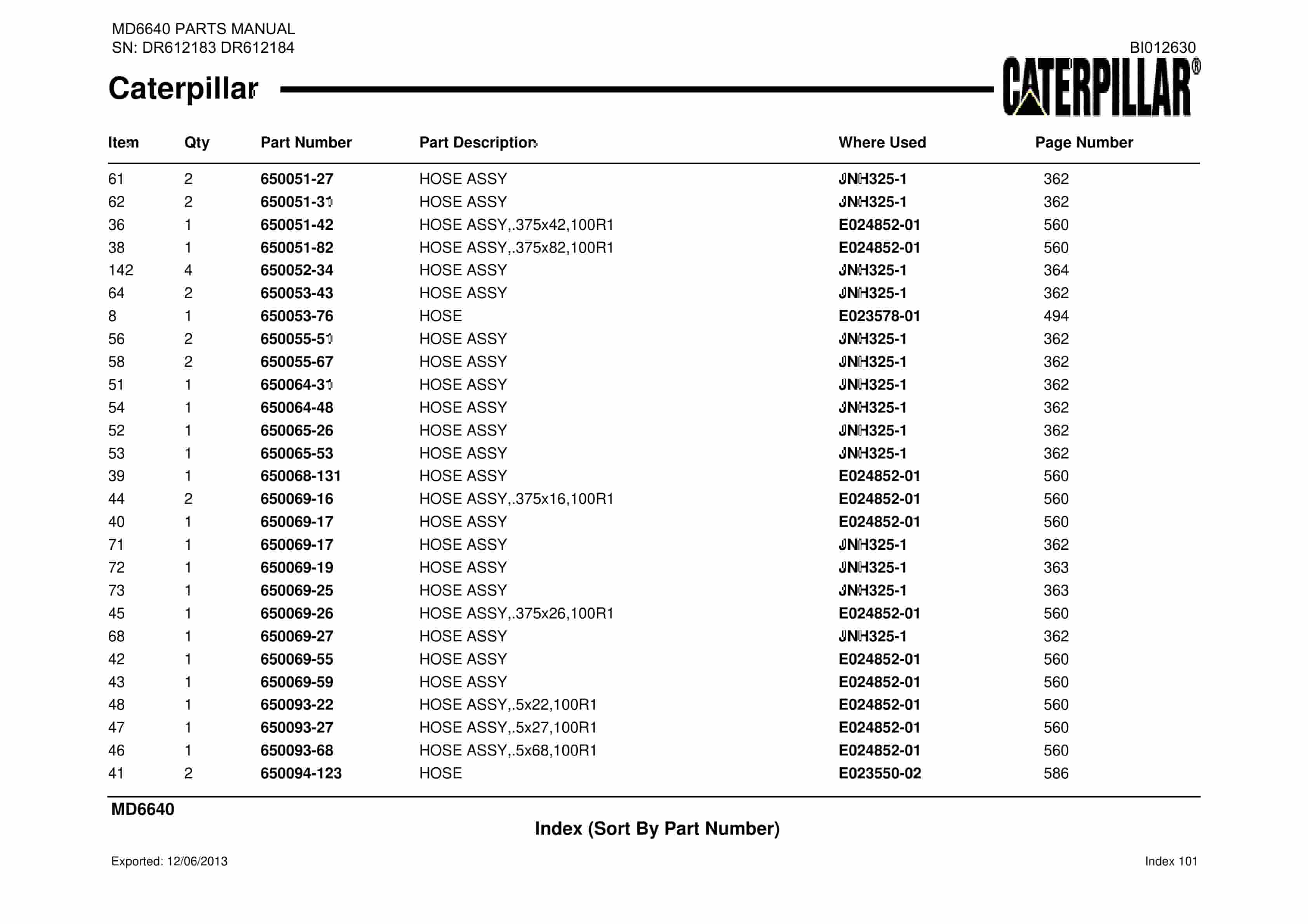 Caterpillar MD6640 Blast Hole Drill Parts Manual BI012630-5