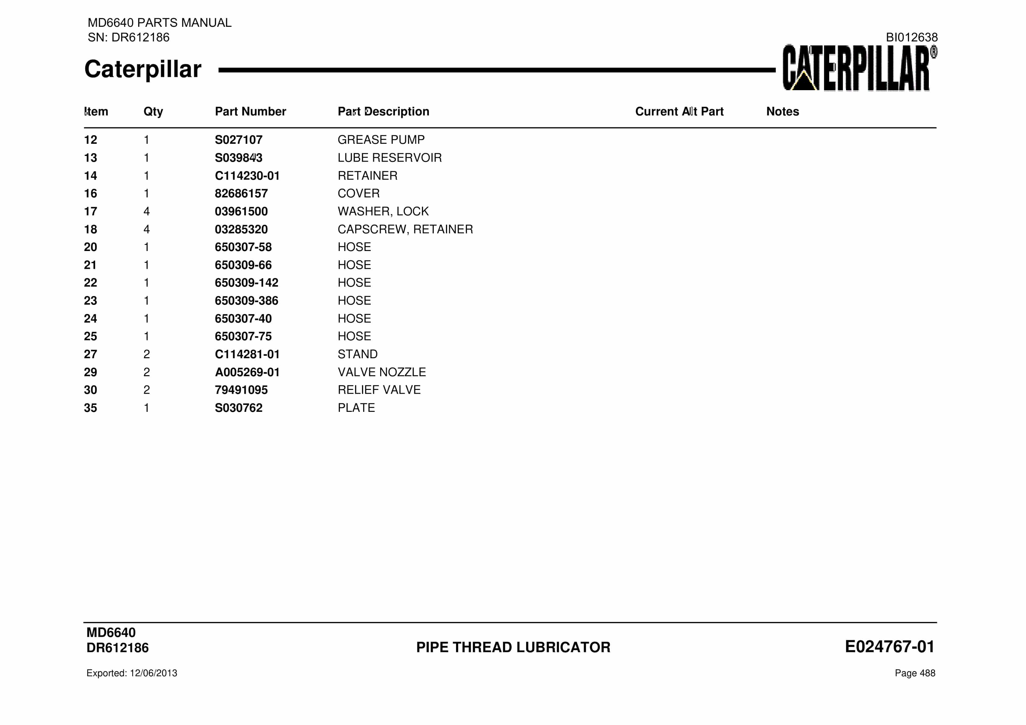 Caterpillar MD6640 Blast Hole Drill Parts Manual BI012638-2