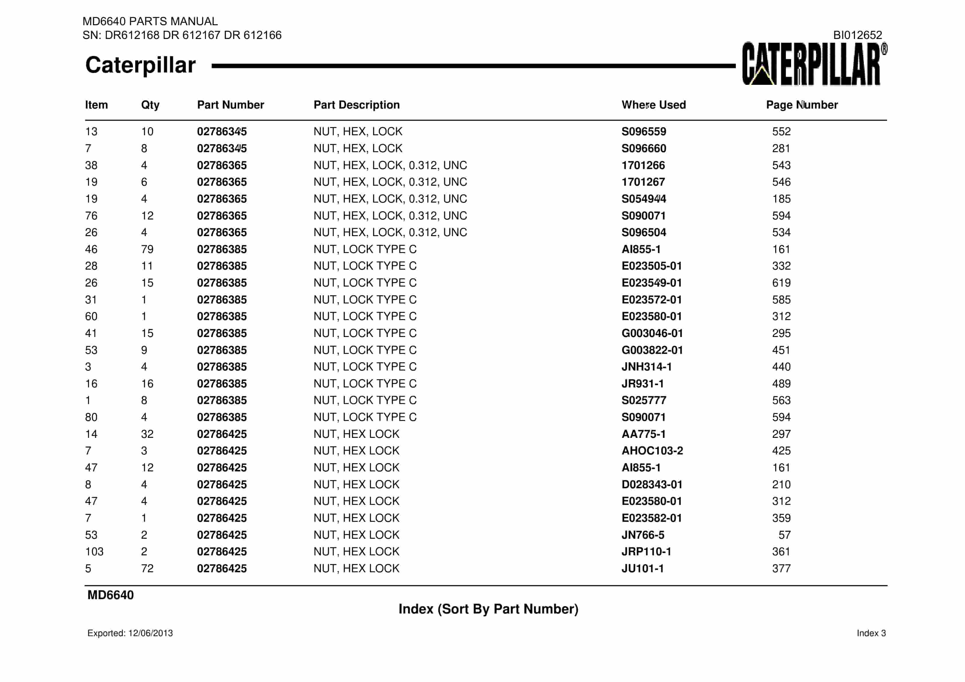 Caterpillar MD6640 Blast Hole Drill Parts Manual BI012652-3