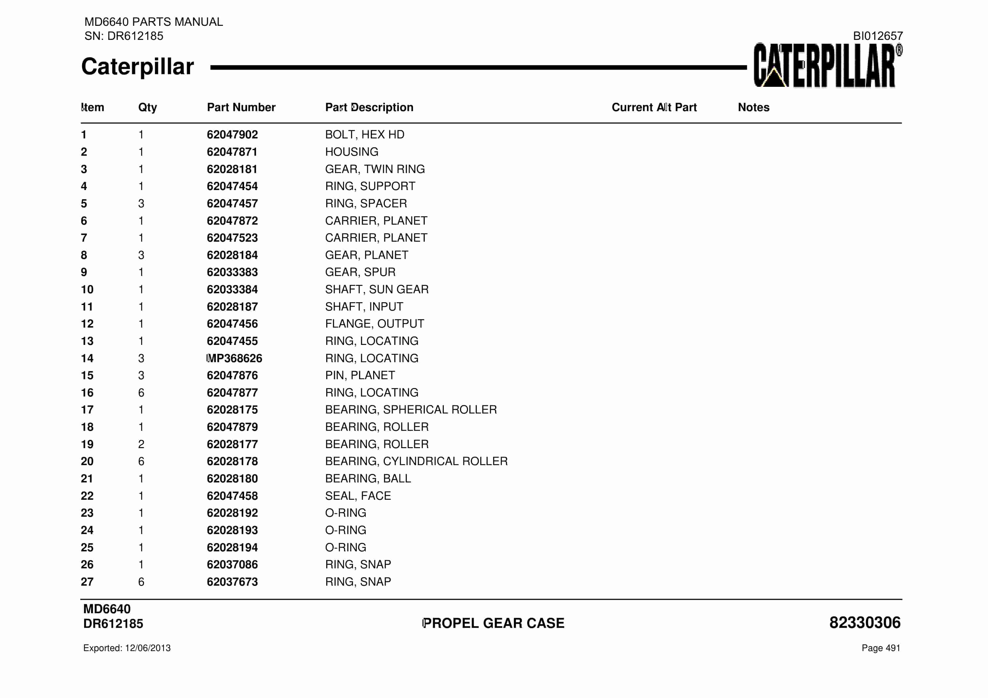 Caterpillar MD6640 Blast Hole Drill Parts Manual BI012657-2