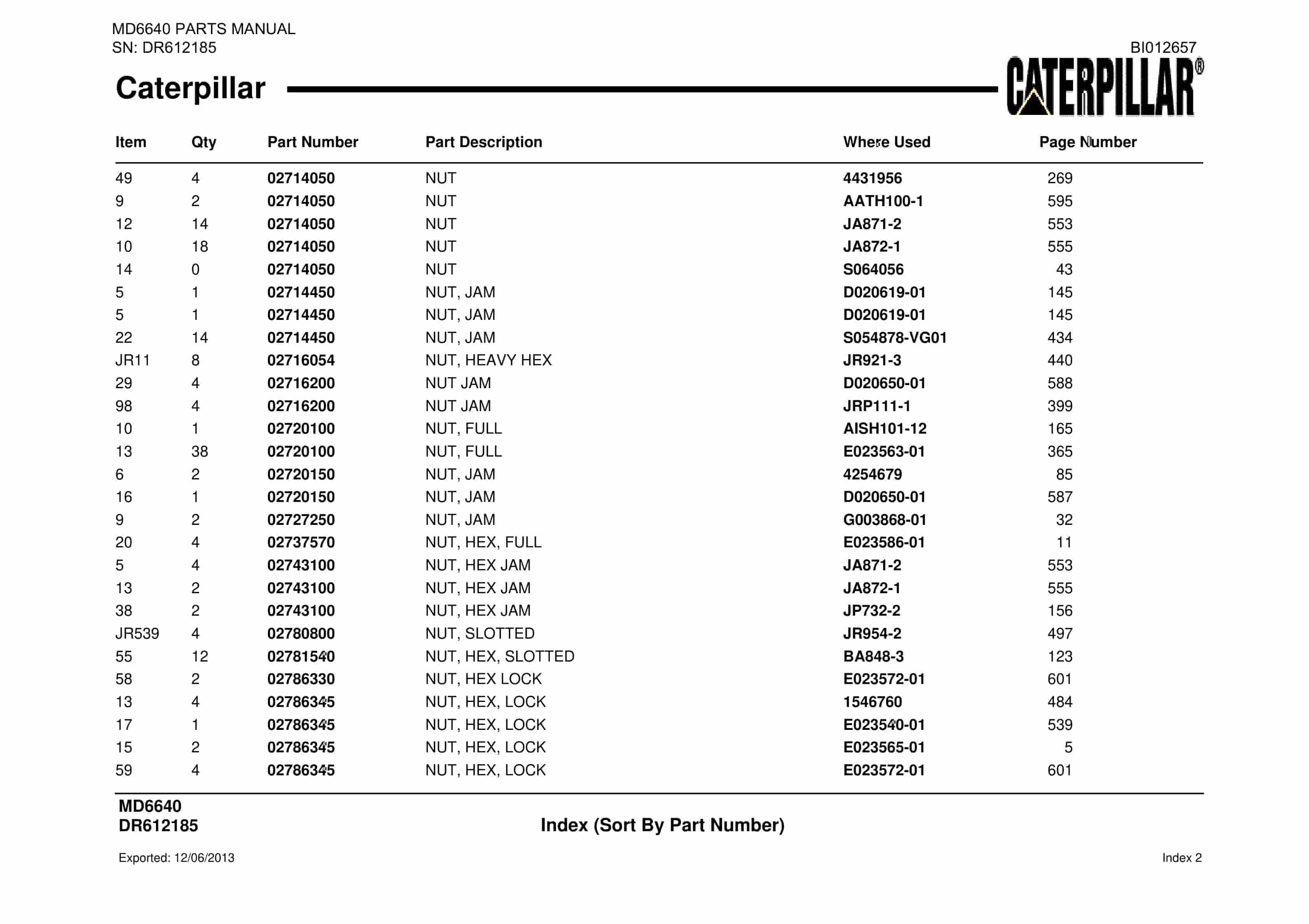 Caterpillar MD6640 Blast Hole Drill Parts Manual BI012657-3