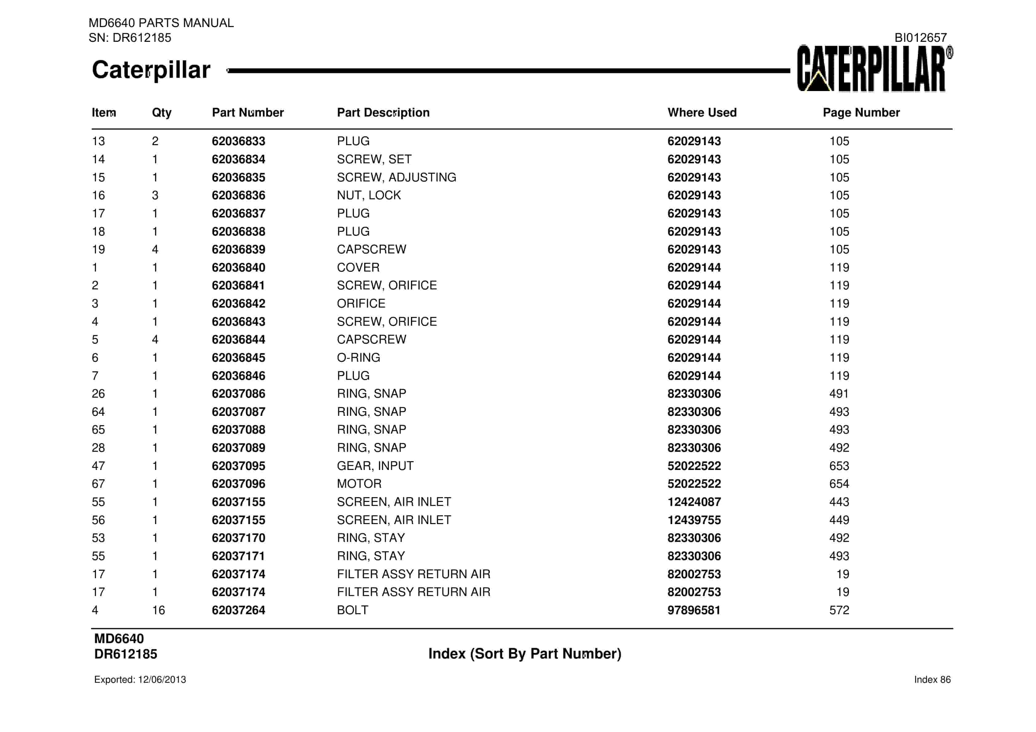 Caterpillar MD6640 Blast Hole Drill Parts Manual BI012657-4
