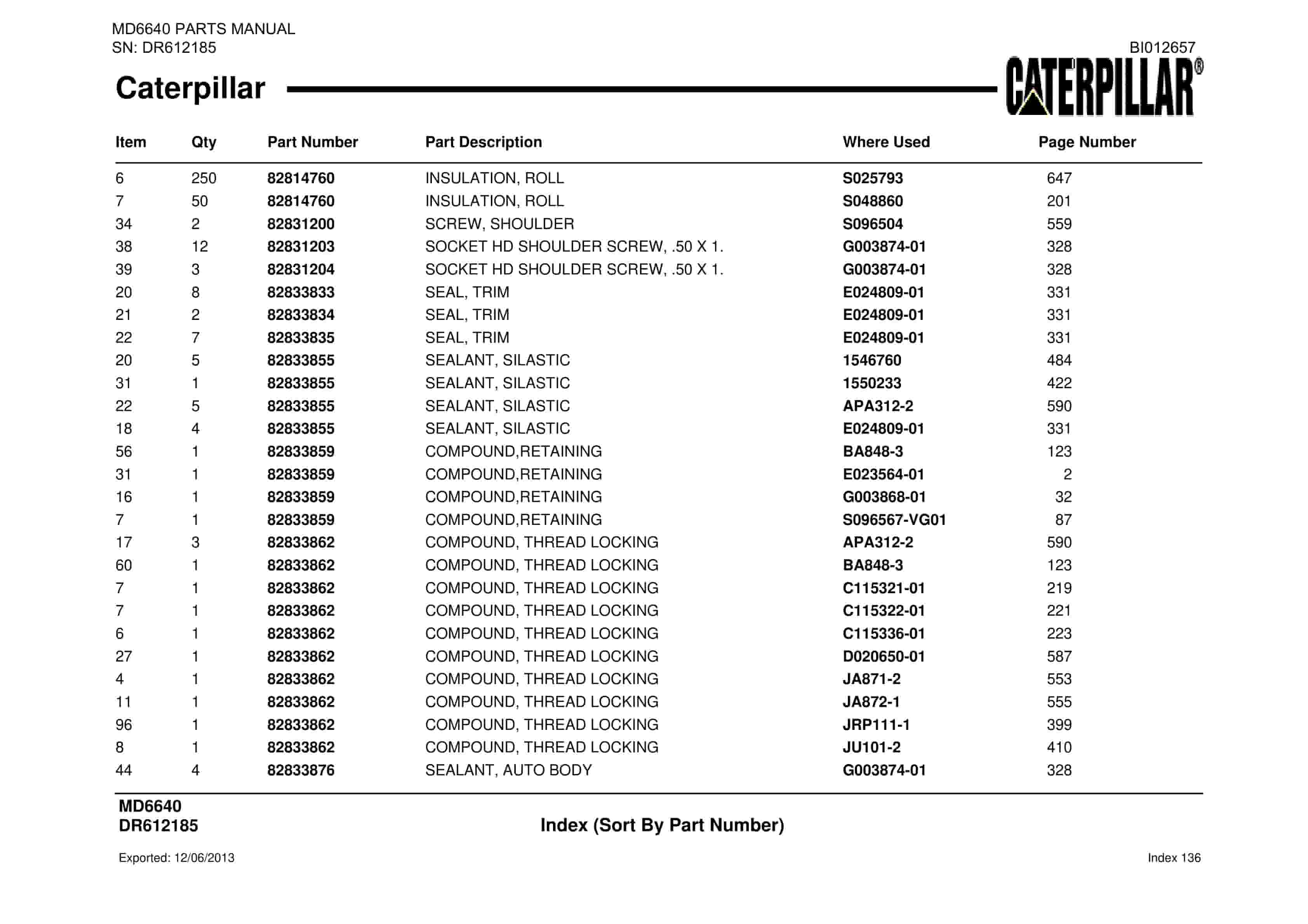 Caterpillar MD6640 Blast Hole Drill Parts Manual BI012657-5