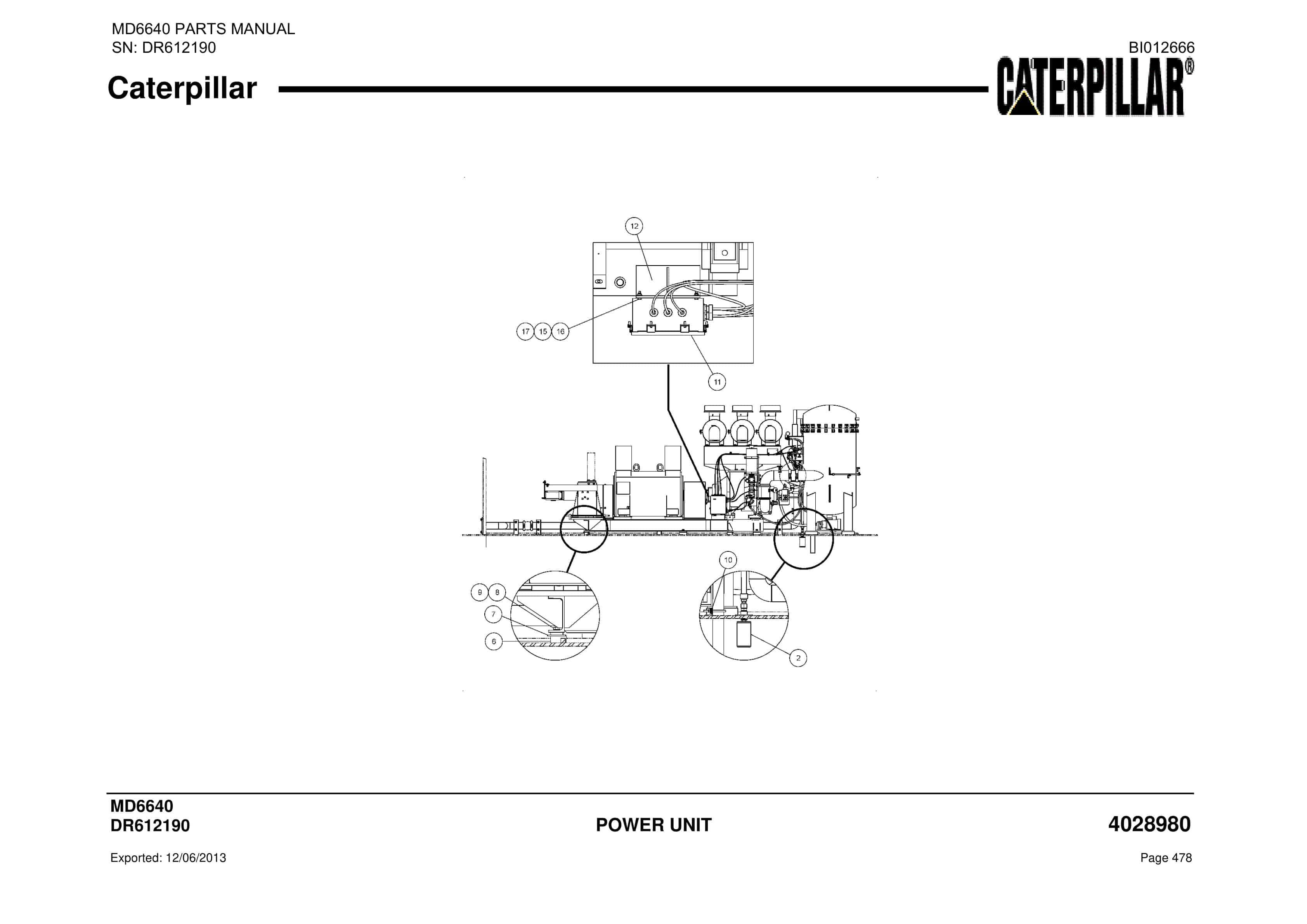Caterpillar MD6640 Blast Hole Drill Parts Manual BI012666-2