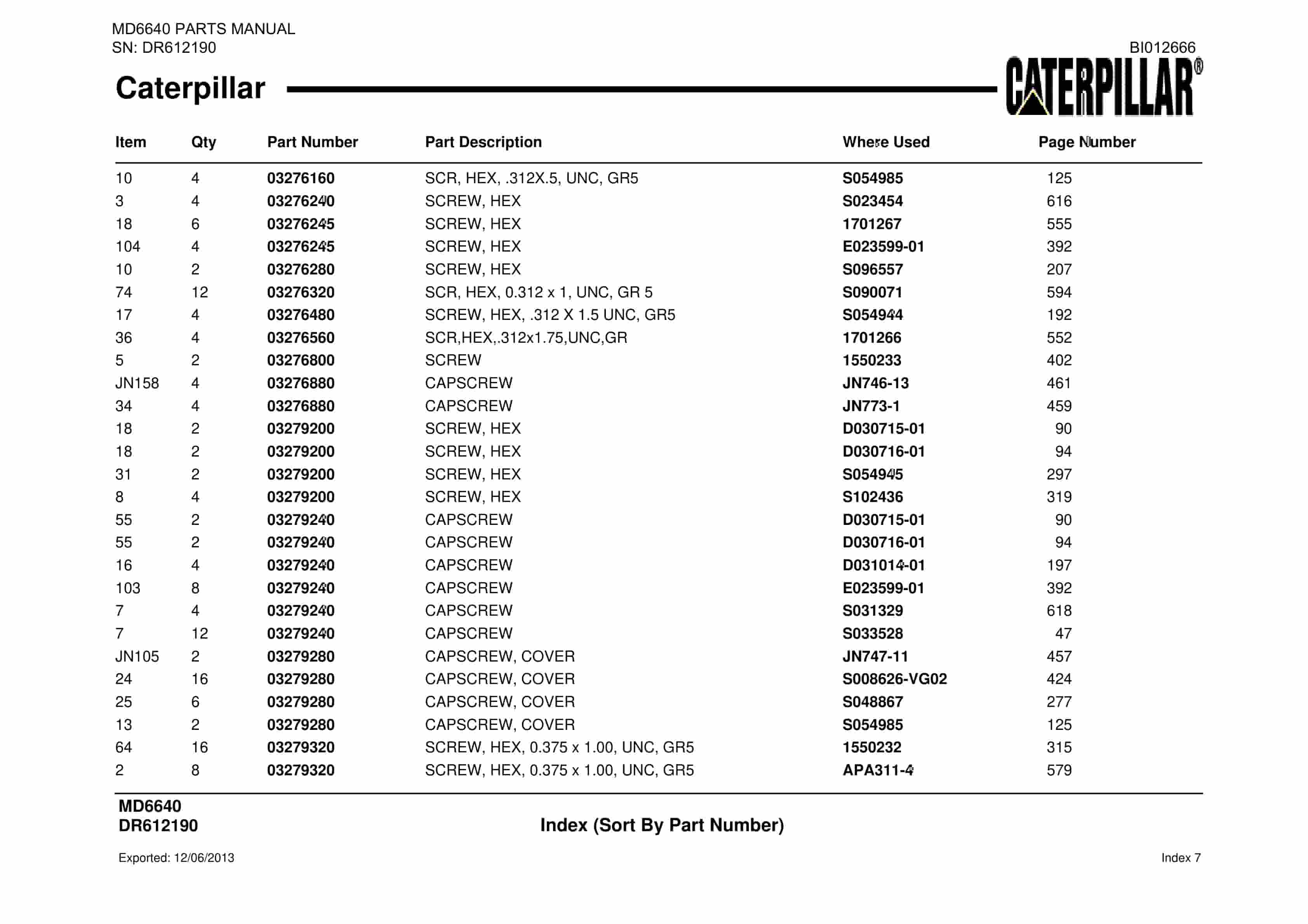 Caterpillar MD6640 Blast Hole Drill Parts Manual BI012666-3