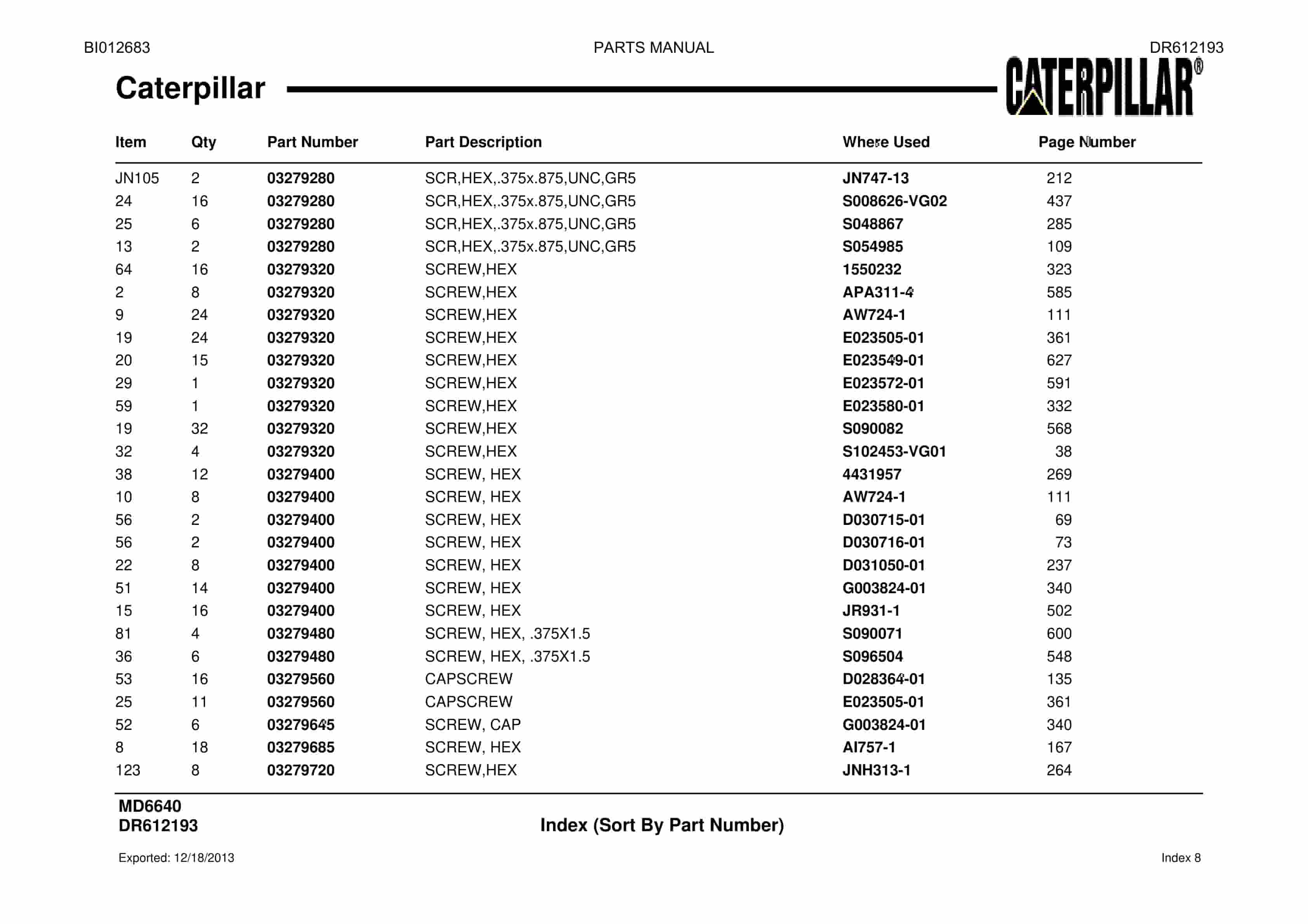 Caterpillar MD6640 Blast Hole Drill Parts Manual BI012683-3