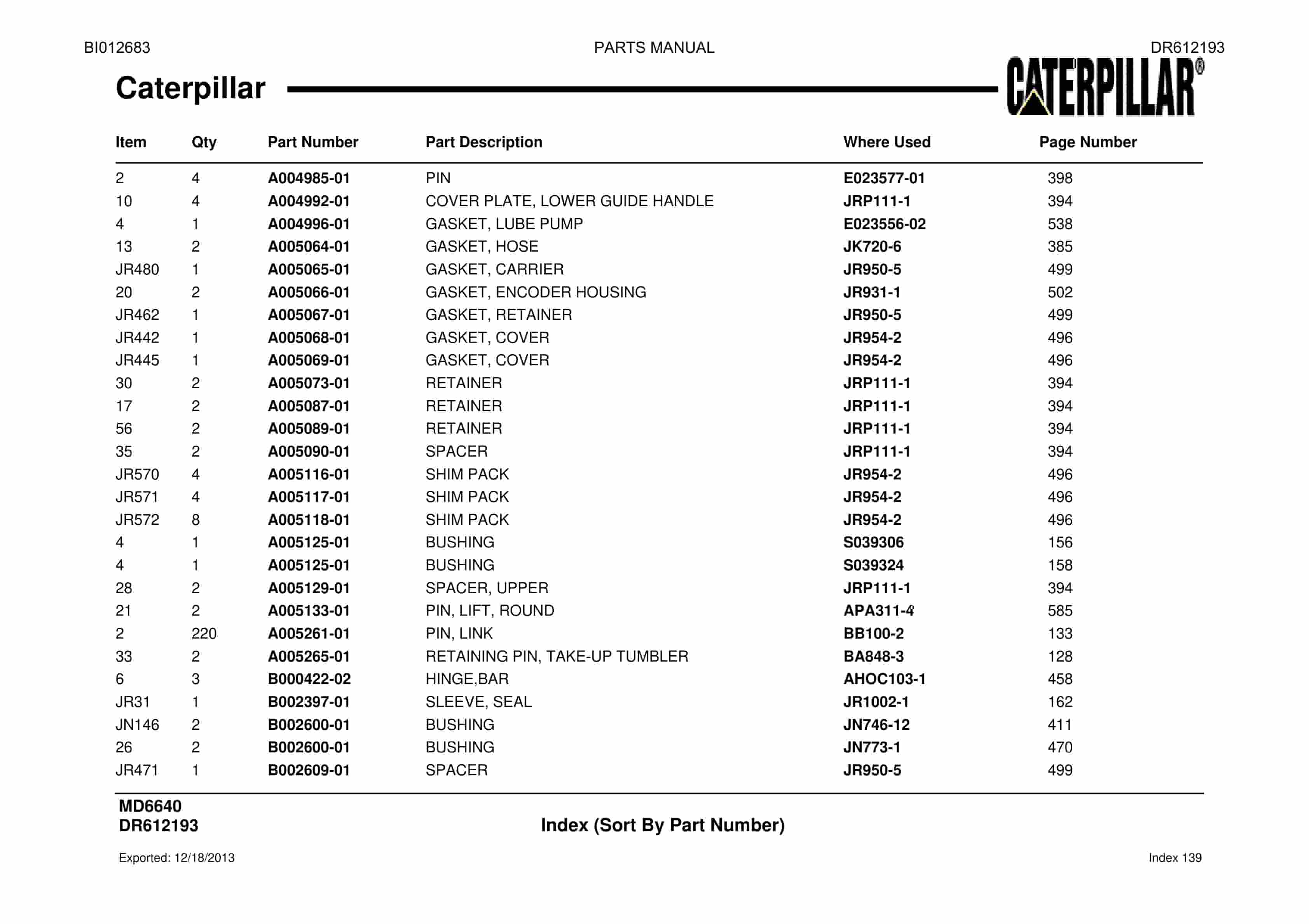 Caterpillar MD6640 Blast Hole Drill Parts Manual BI012683-5