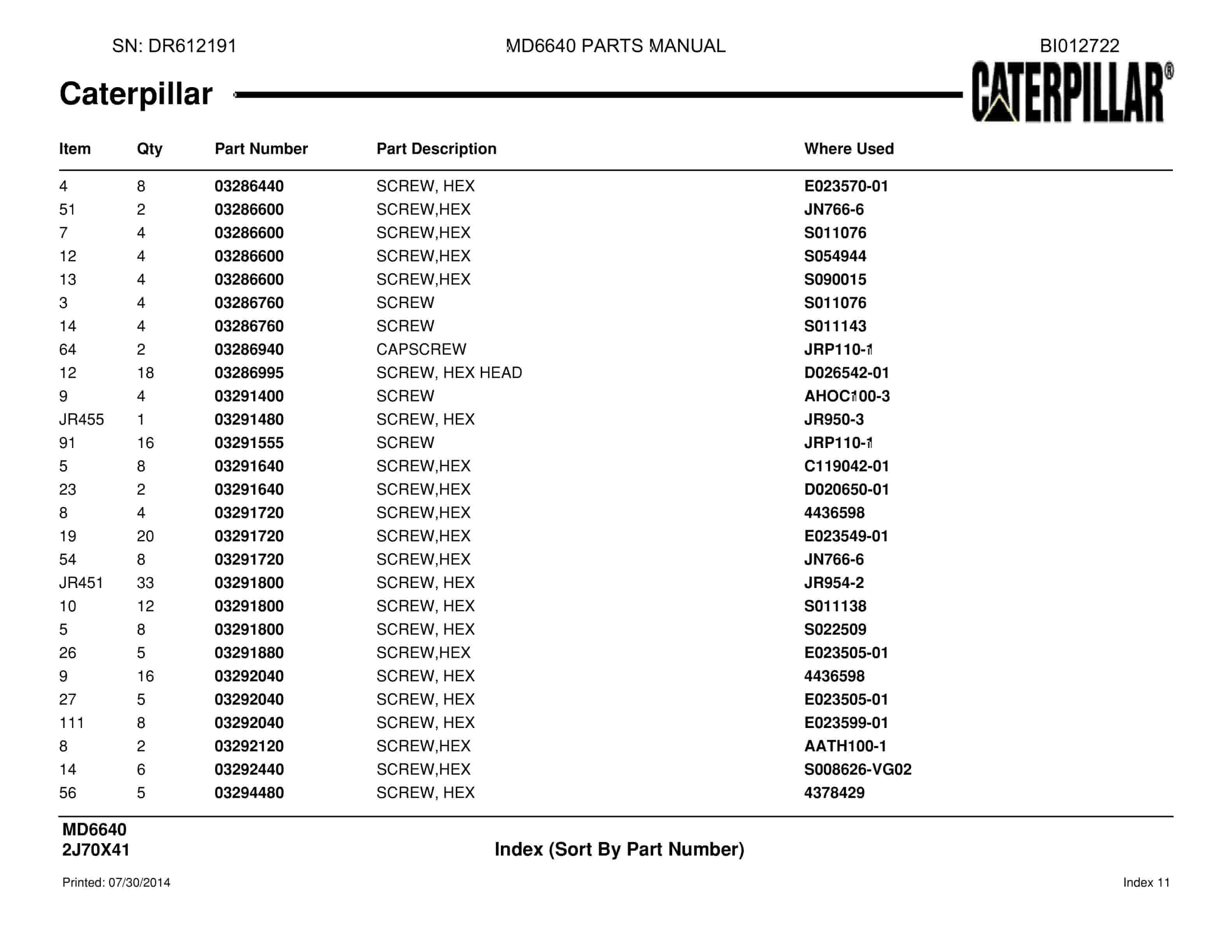 Caterpillar MD6640 Blast Hole Drill Parts Manual BI012722-3