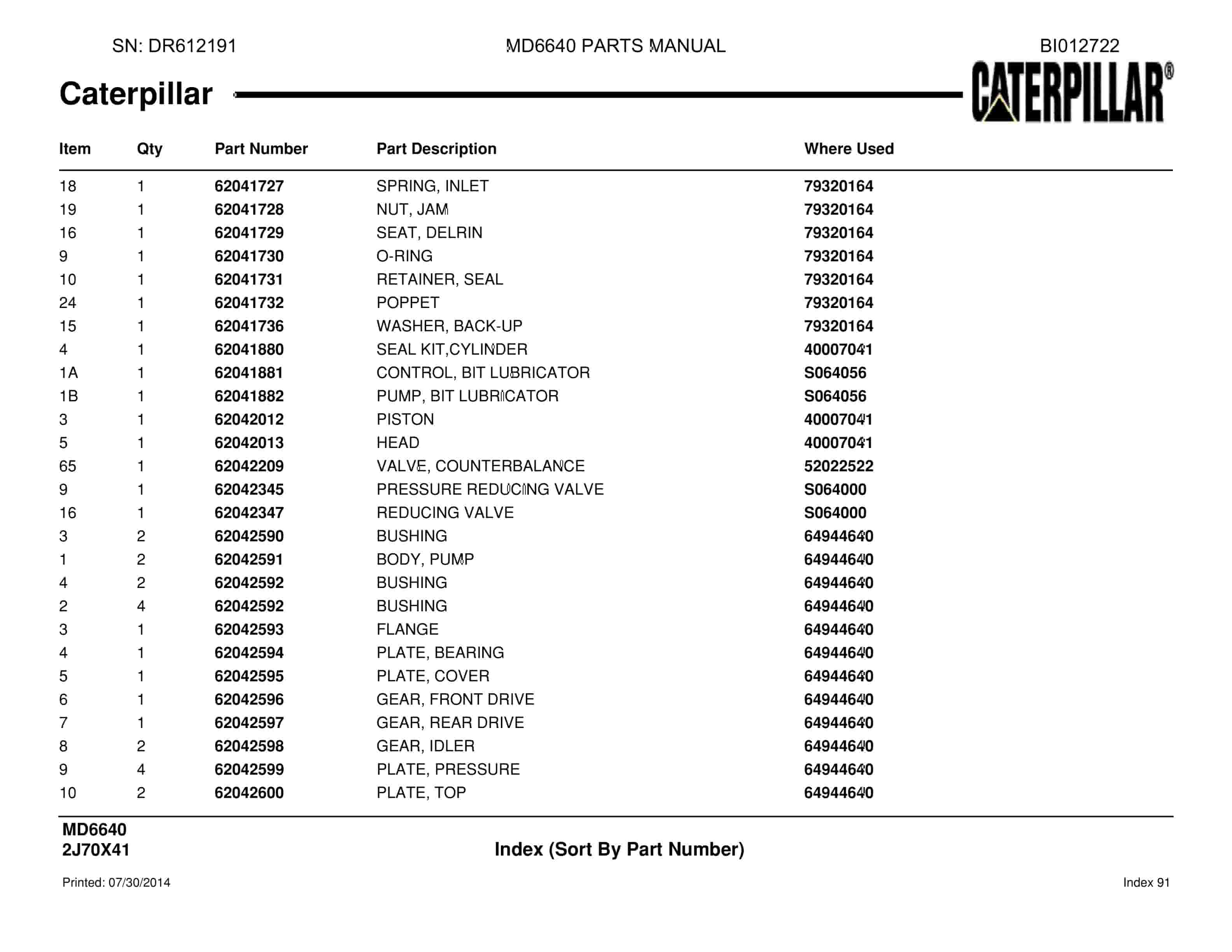 Caterpillar MD6640 Blast Hole Drill Parts Manual BI012722-4