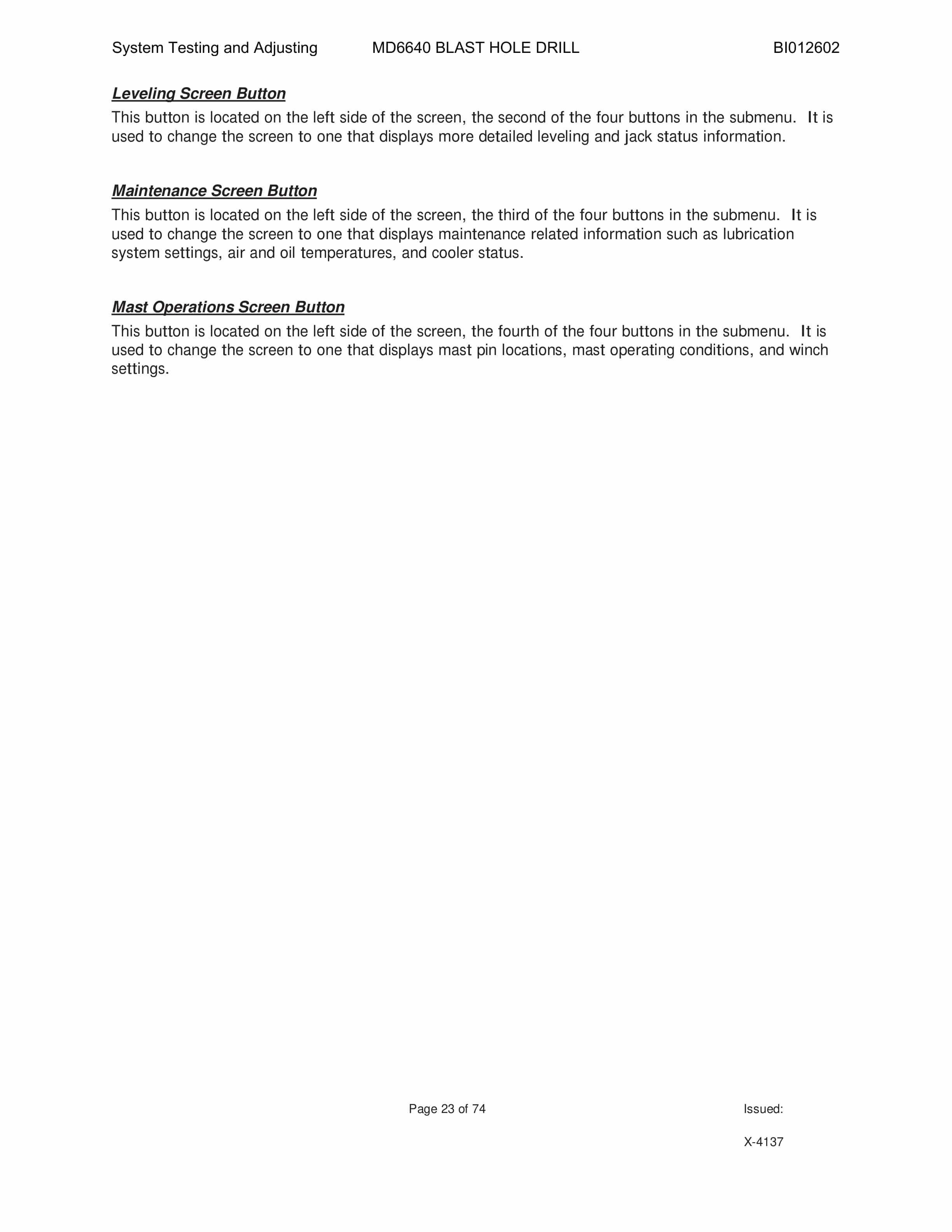 Caterpillar MD6640 Blast Hole Drill System Operation, Testing And Adjusting Manual BI012602 Vol 1-5