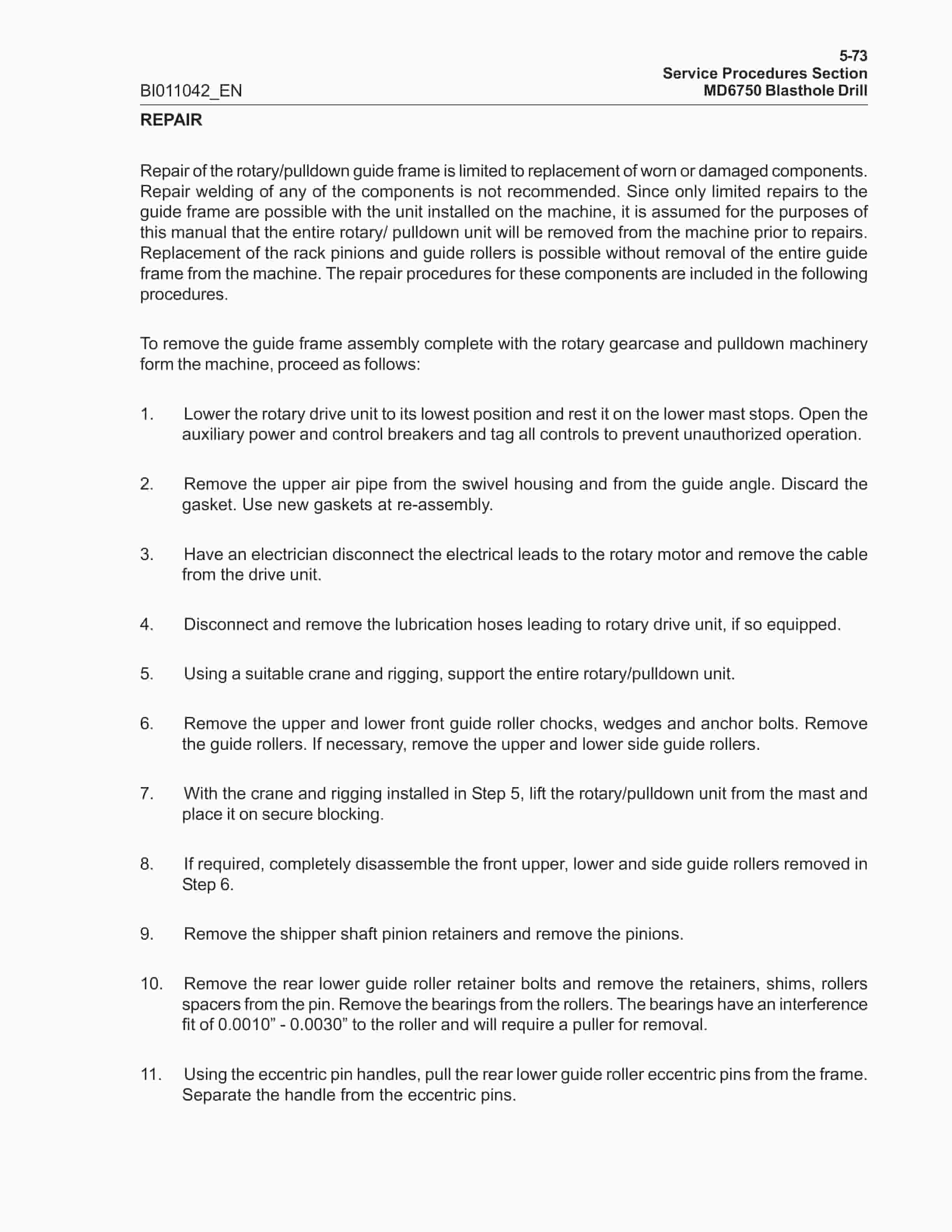 Caterpillar MD6750 Blast Hole Drill Operation And Maintenance Manual BI011042 3 Caterpillar MD6750 Blast Hole Drill Operation And Maintenance Manual BI011042 - Image 3