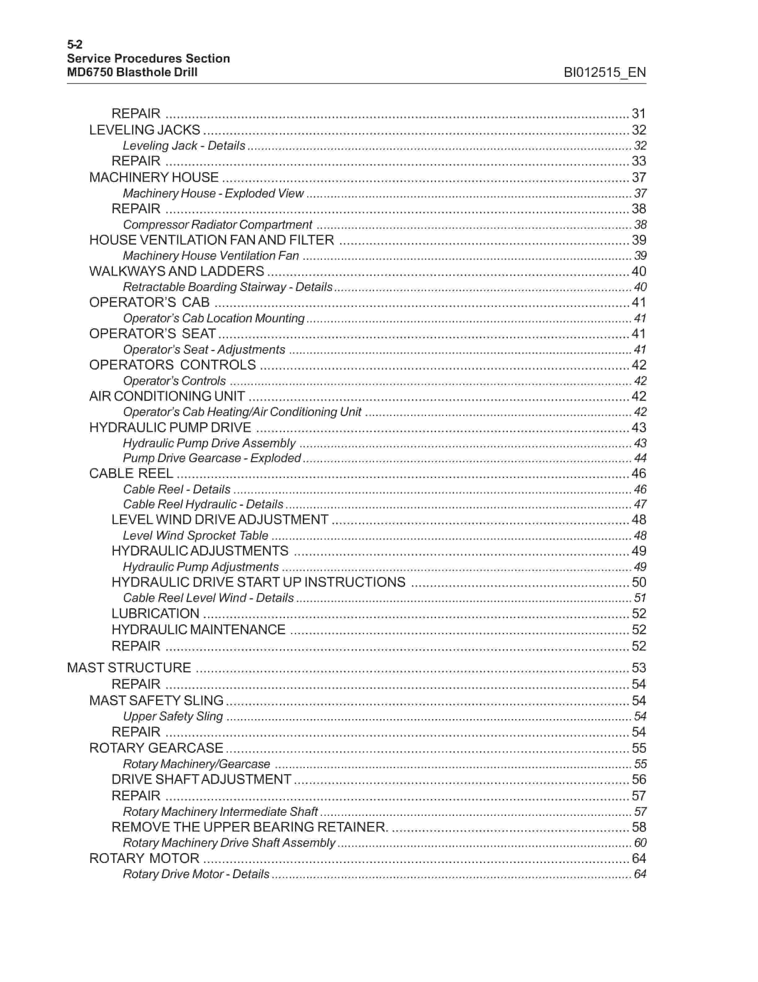 Caterpillar MD6750 Blast Hole Drill Operation And Maintenance Manual BI012515 2 Caterpillar MD6750 Blast Hole Drill Operation And Maintenance Manual BI012515 - Image 2