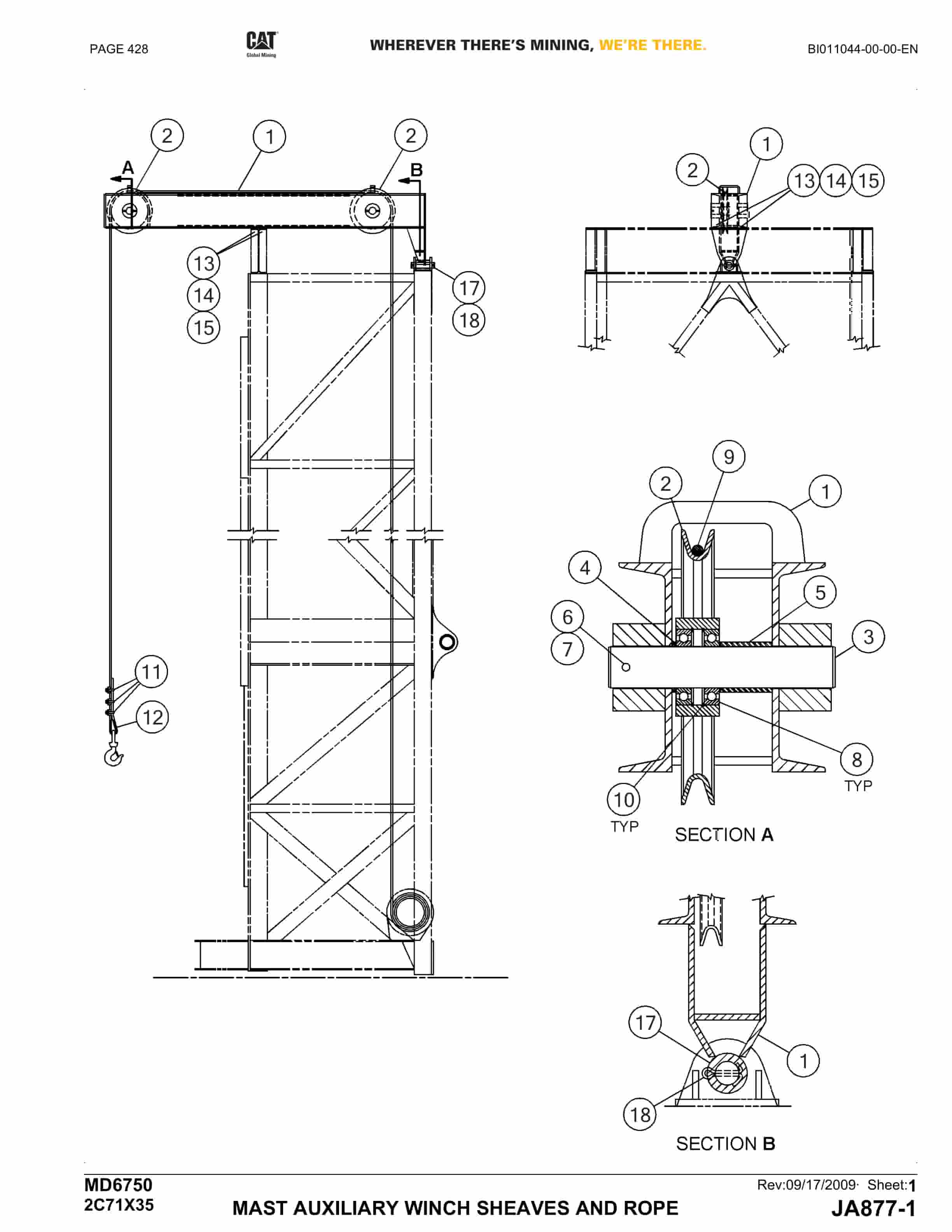 Caterpillar MD6750 Blast Hole Drill Parts Manual BI011044-5